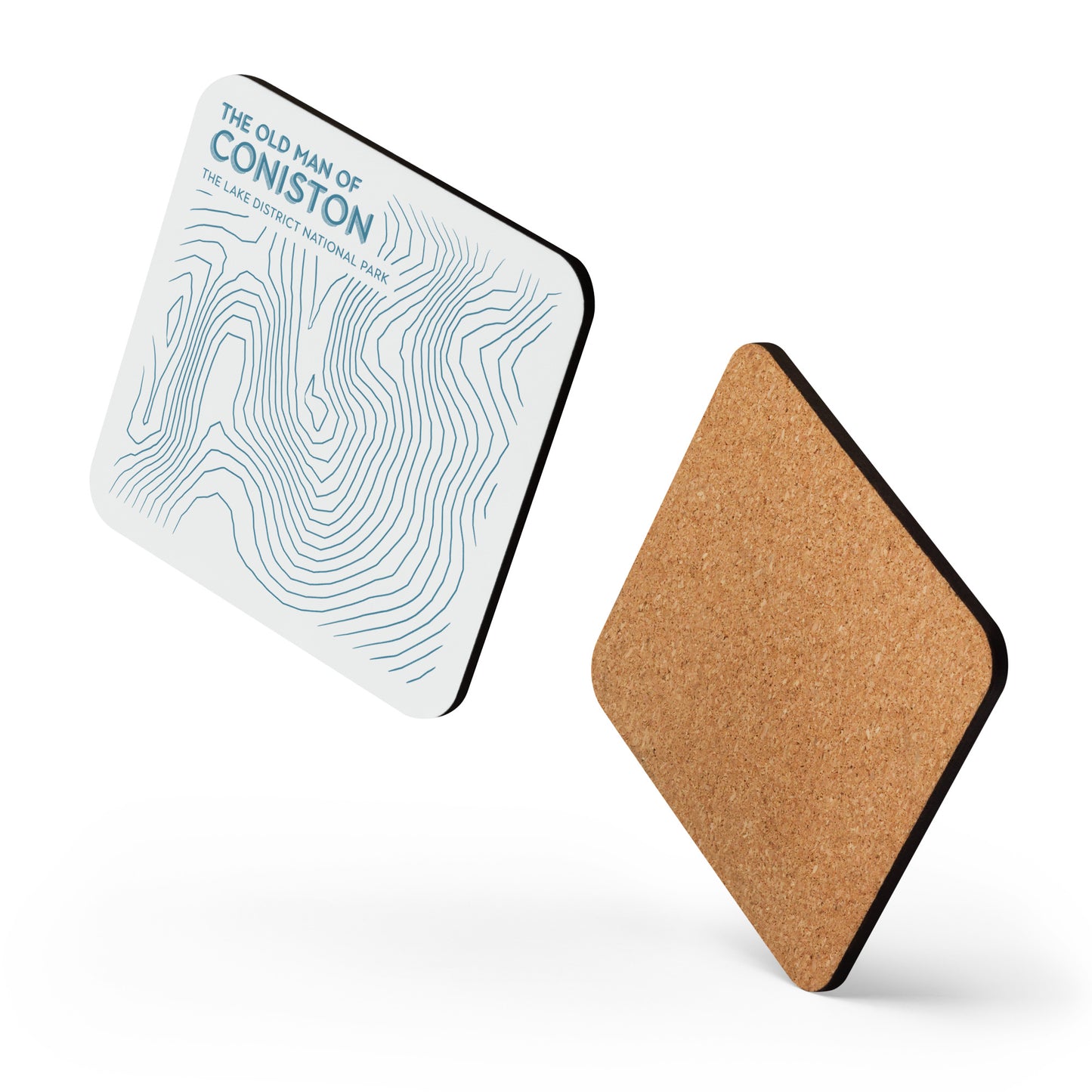 Coniston Old Man Abstract Topo Cork-Back Coaster - Modernist Tabletop Design - Beige/Blue