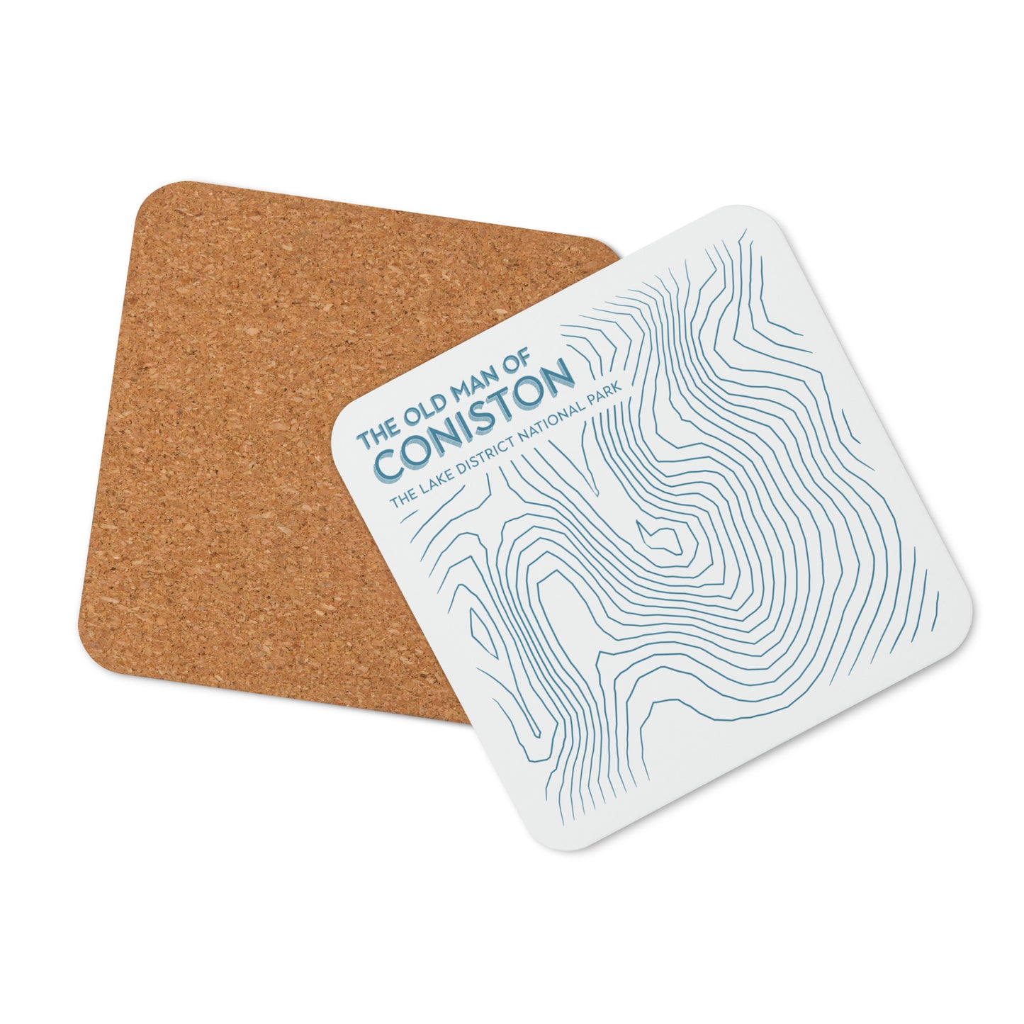 Coniston Old Man Abstract Topo Cork-Back Coaster - Modernist Tabletop Design - Beige/Blue