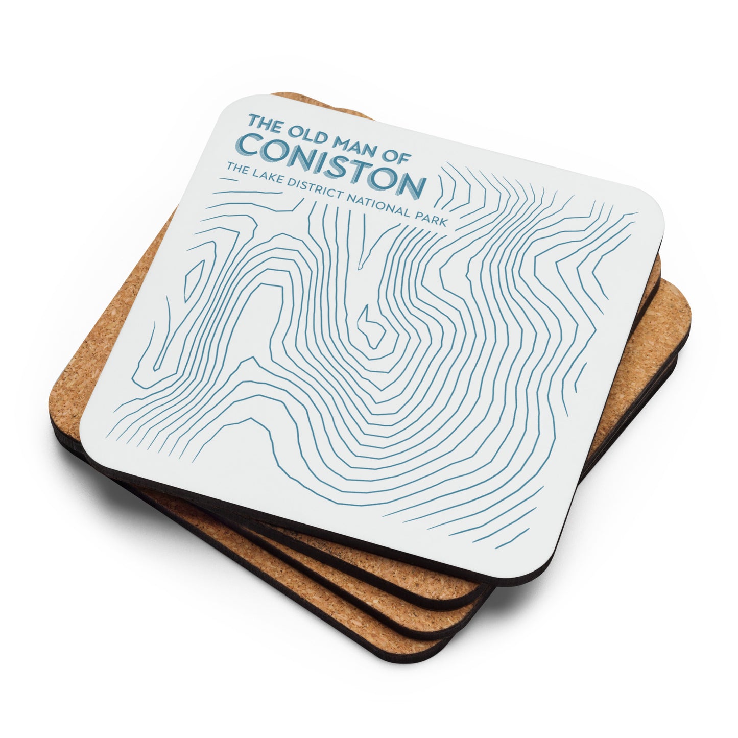 Coniston Old Man Abstract Topo Cork-Back Coaster - Modernist Tabletop Design - Beige/Blue