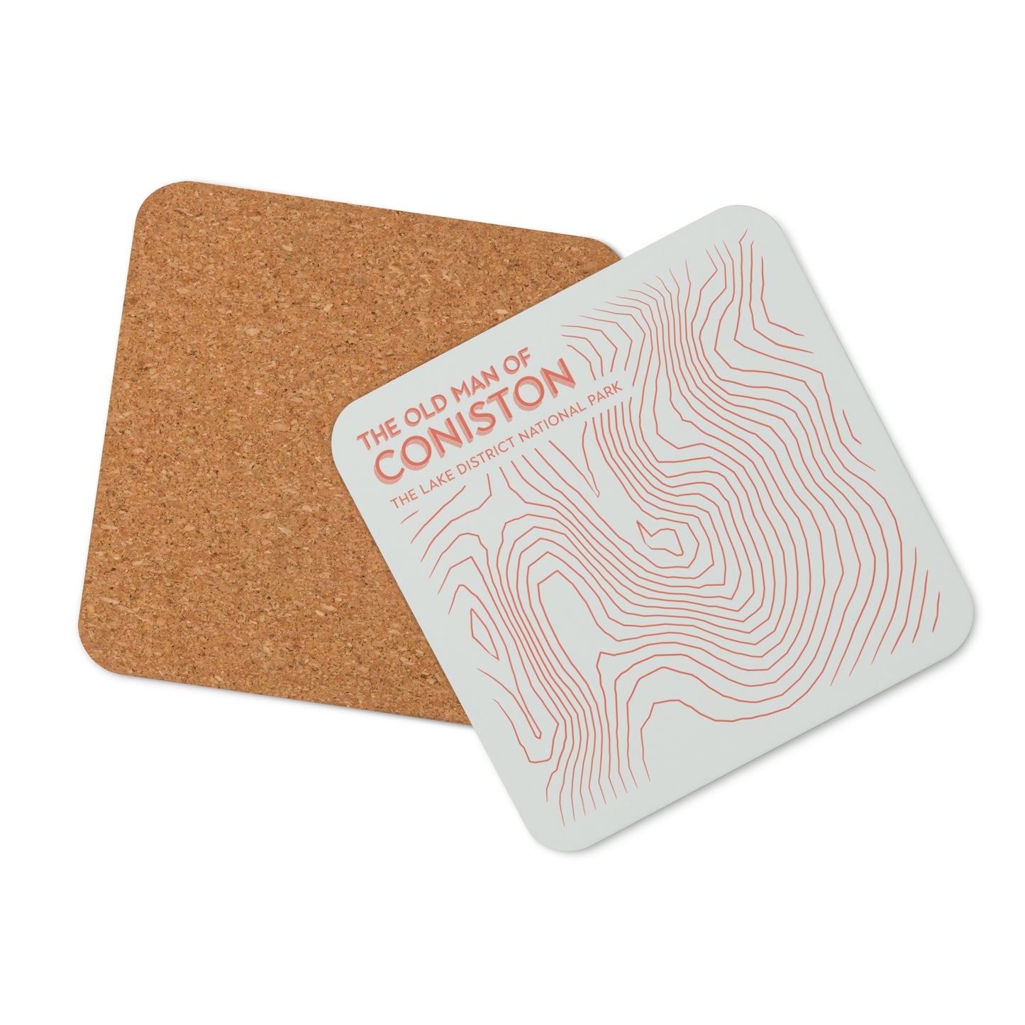 Coniston Old Man Abstract Topo Cork-Back Coaster - Modernist Tabletop Design - Beige/Orange