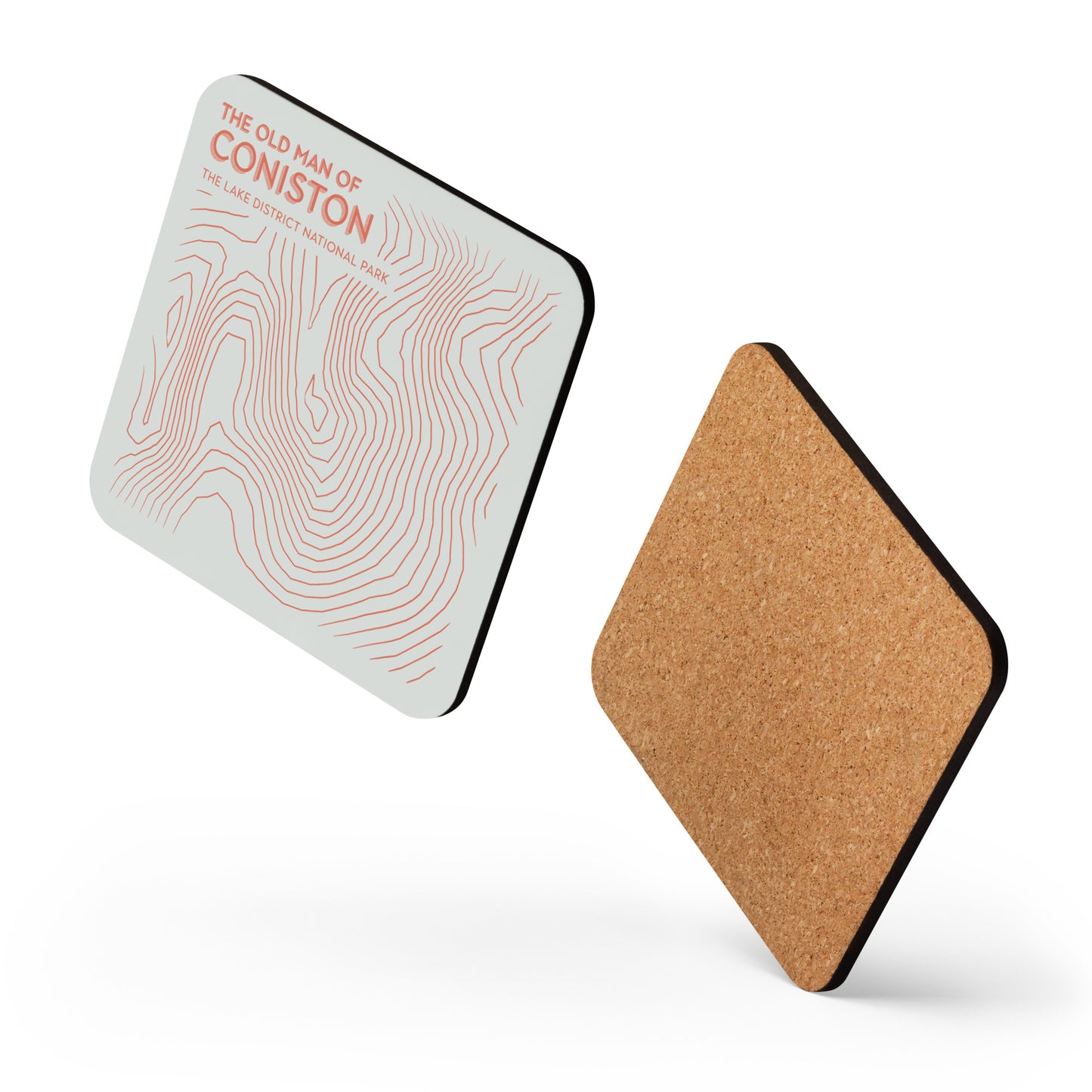 Coniston Old Man Abstract Topo Cork-Back Coaster - Modernist Tabletop Design - Beige/Orange