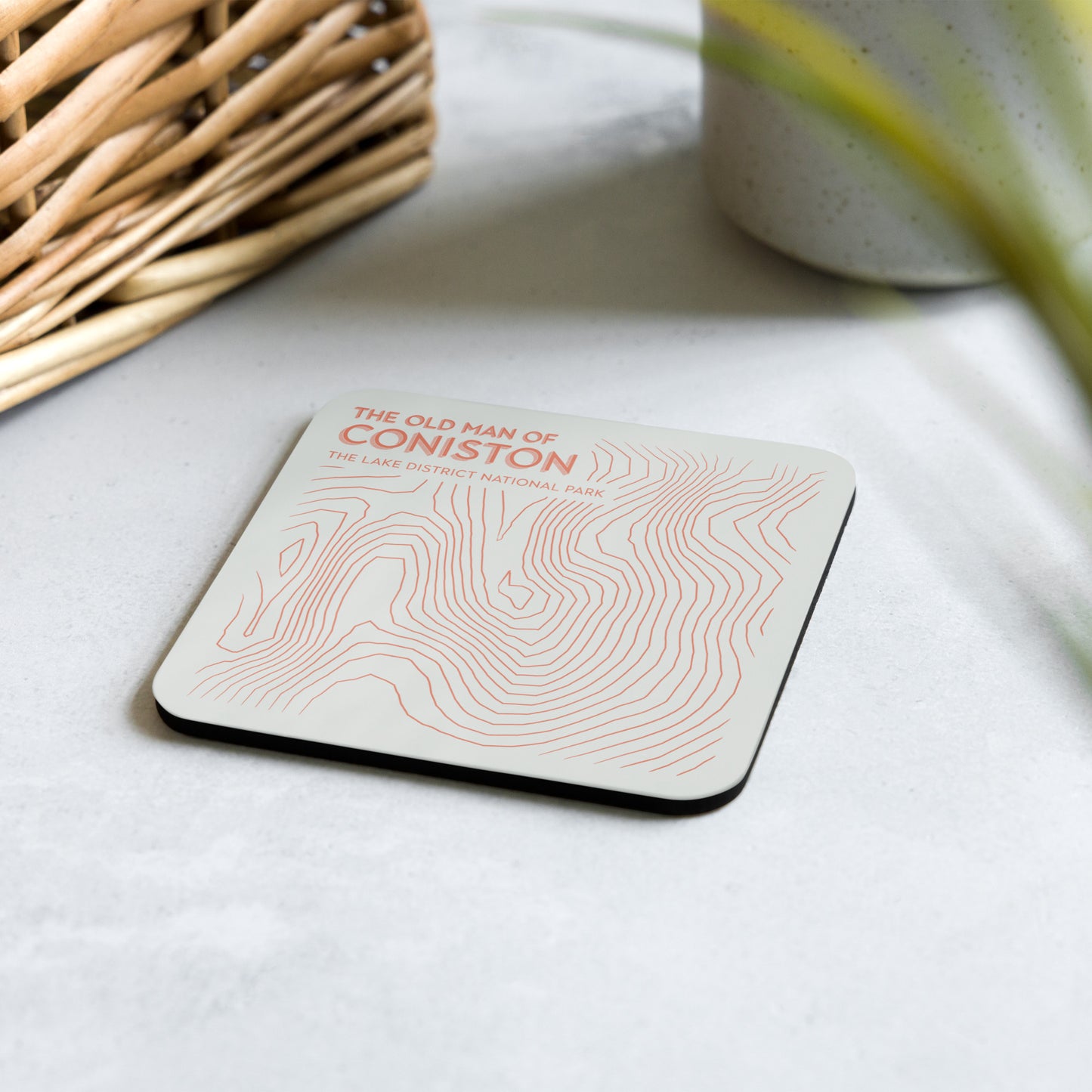 Coniston Old Man Abstract Topo Cork-Back Coaster - Modernist Tabletop Design - Beige/Orange