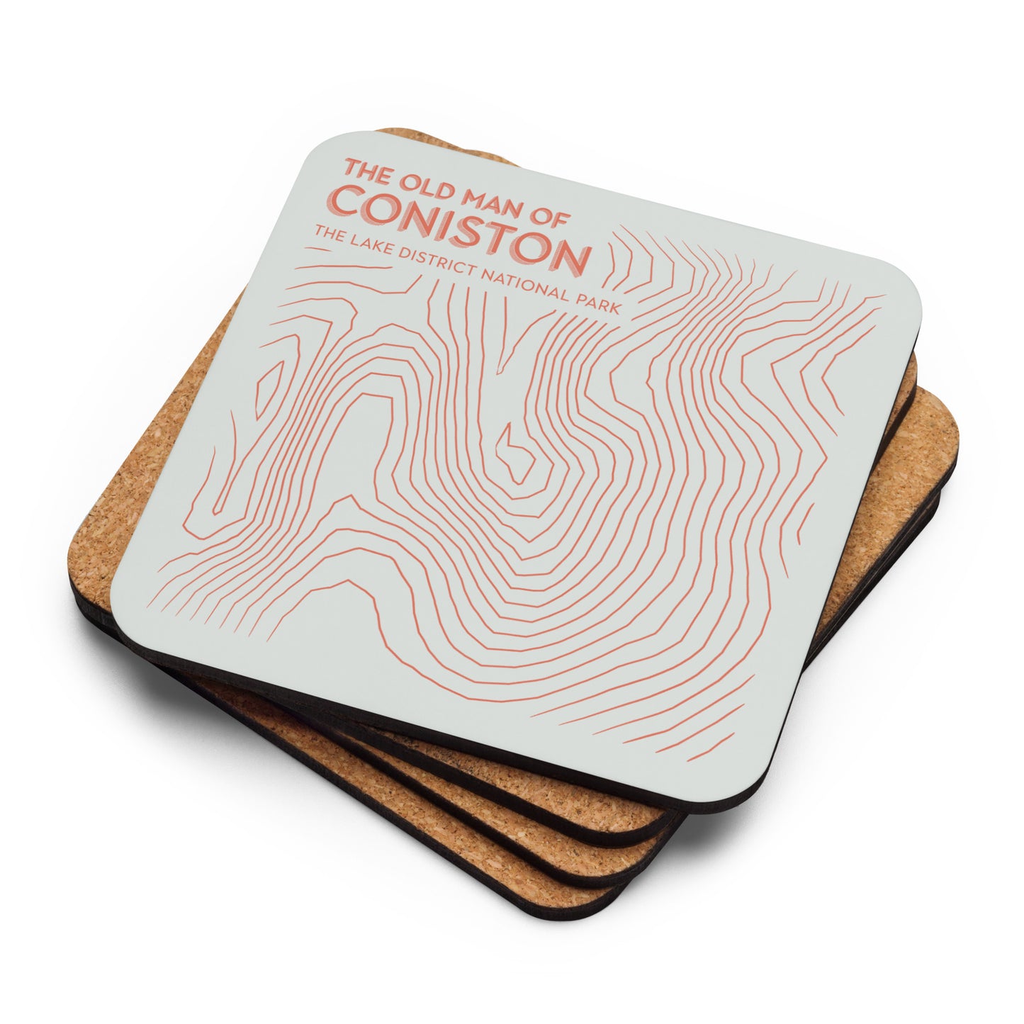 Coniston Old Man Abstract Topo Cork-Back Coaster - Modernist Tabletop Design - Beige/Orange