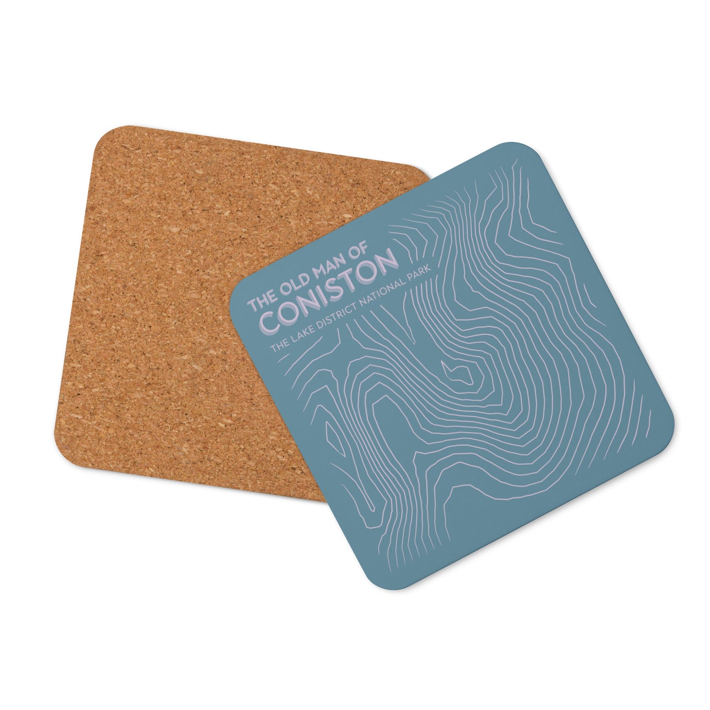 Coniston Old Man Abstract Topo Cork-Back Coaster - Modernist Tabletop Design - Blue/Pink