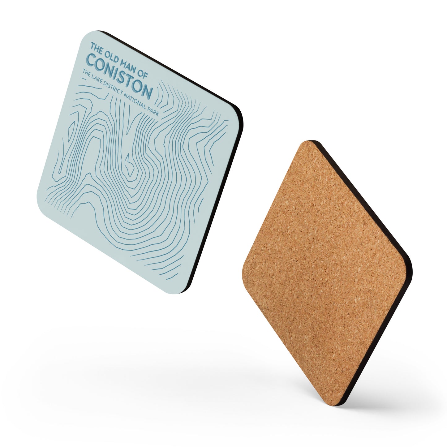 Coniston Old Man Abstract Topo Cork-Back Coaster - Modernist Tabletop Design - Pastel Blues