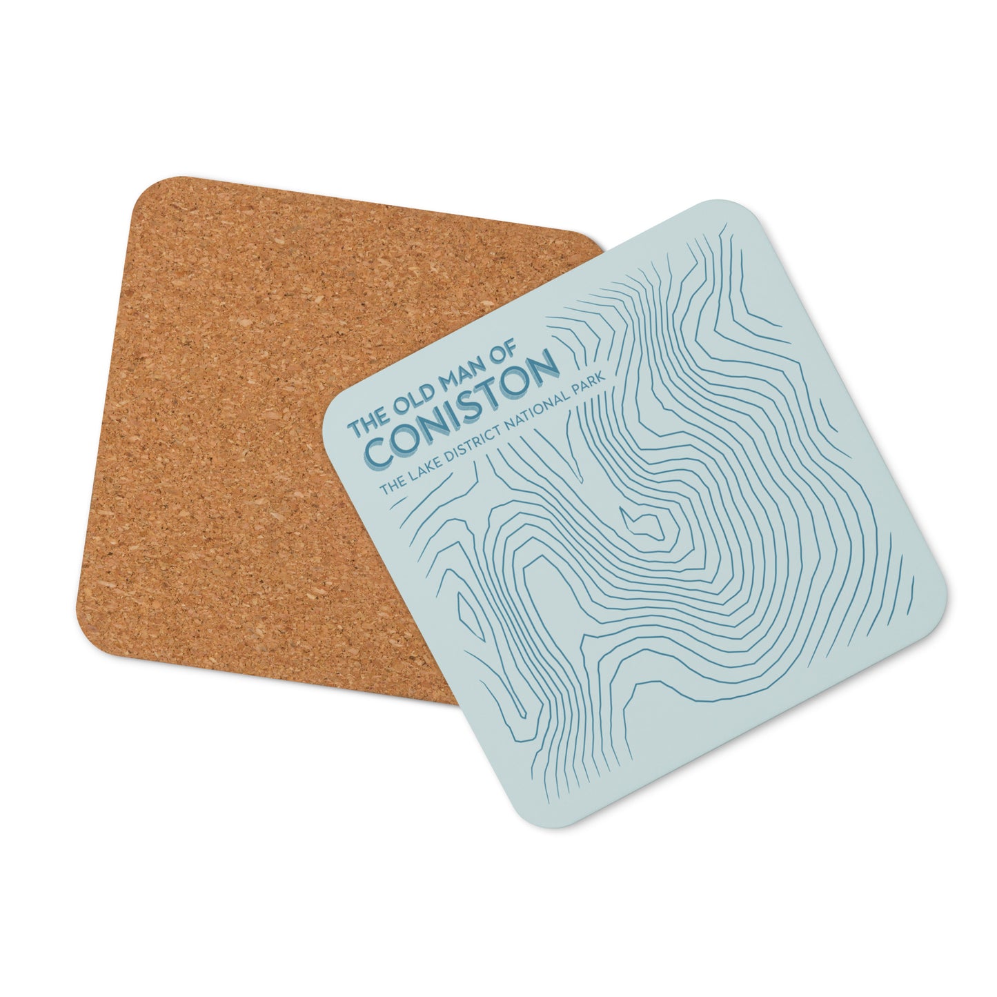 Coniston Old Man Abstract Topo Cork-Back Coaster - Modernist Tabletop Design - Pastel Blues