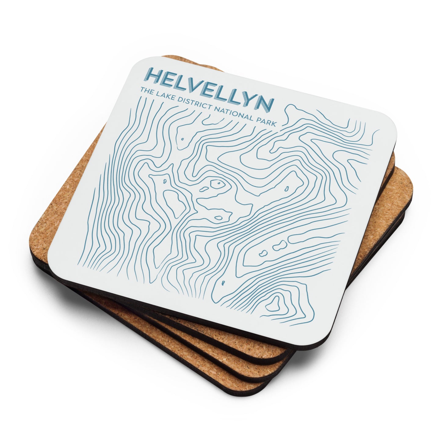 Helvellyn Abstract Topo Cork-Back Coaster - Modernist Tabletop Design - Beige/Blue