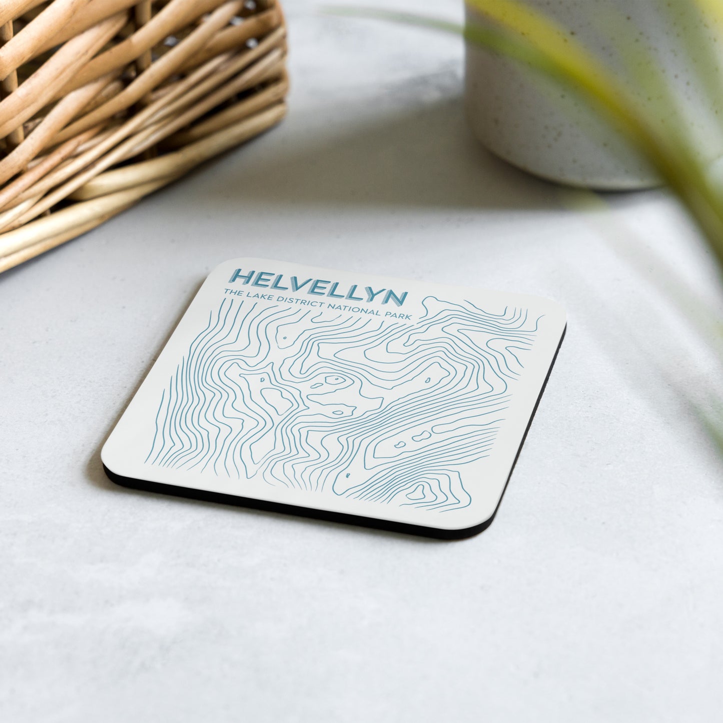 Helvellyn Abstract Topo Cork-Back Coaster - Modernist Tabletop Design - Beige/Blue