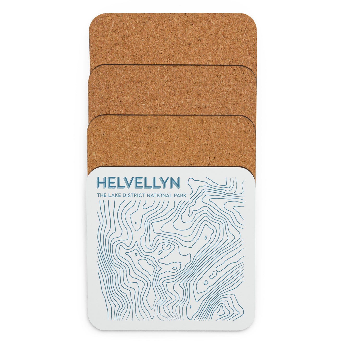 Helvellyn Abstract Topo Cork-Back Coaster - Modernist Tabletop Design - Beige/Blue