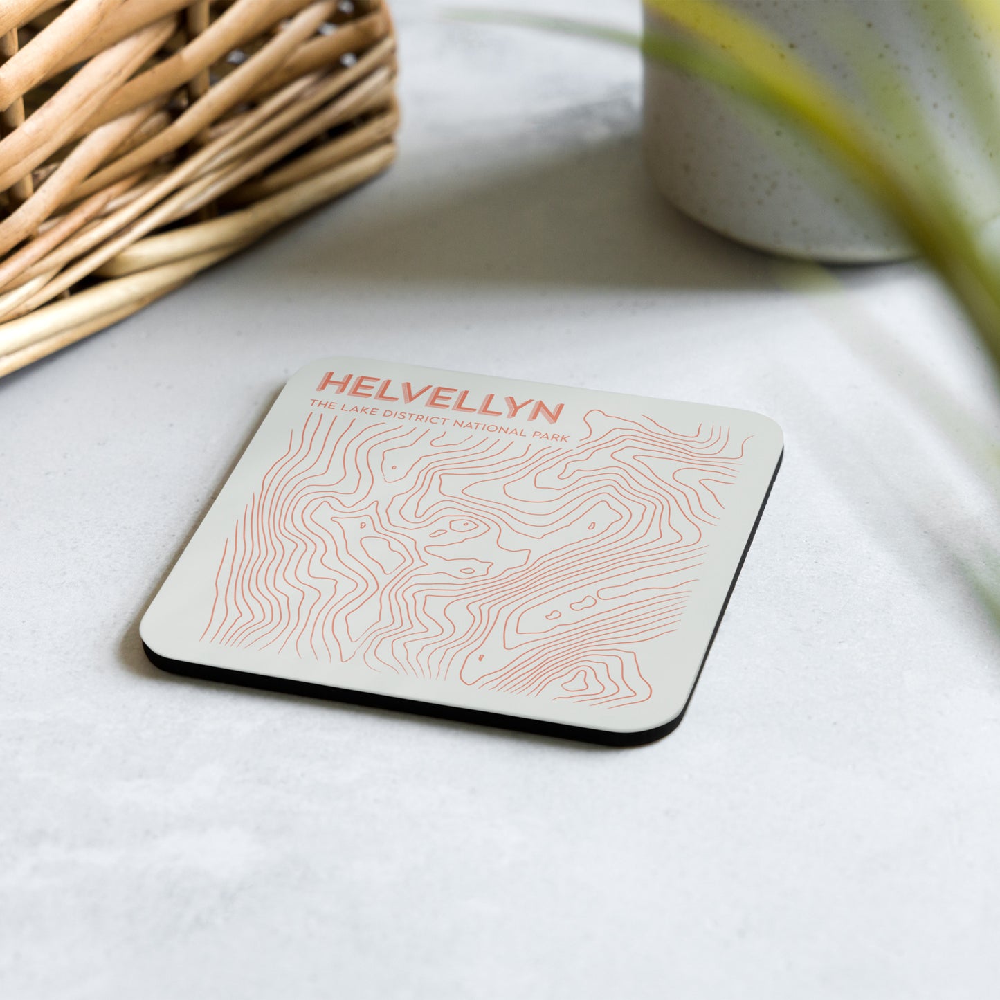 Helvellyn Abstract Topo Cork-Back Coaster - Modernist Tabletop Design - Beige/Orange