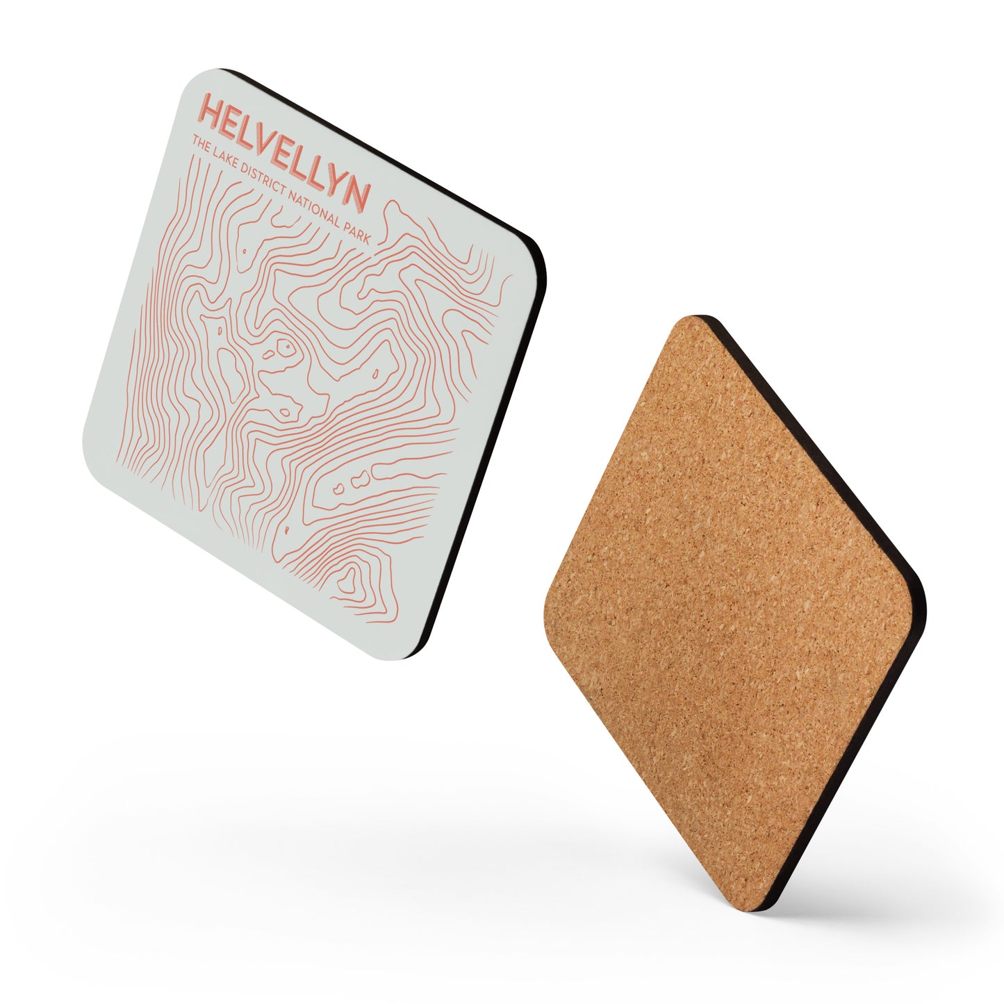 Helvellyn Abstract Topo Cork-Back Coaster - Modernist Tabletop Design - Beige/Orange