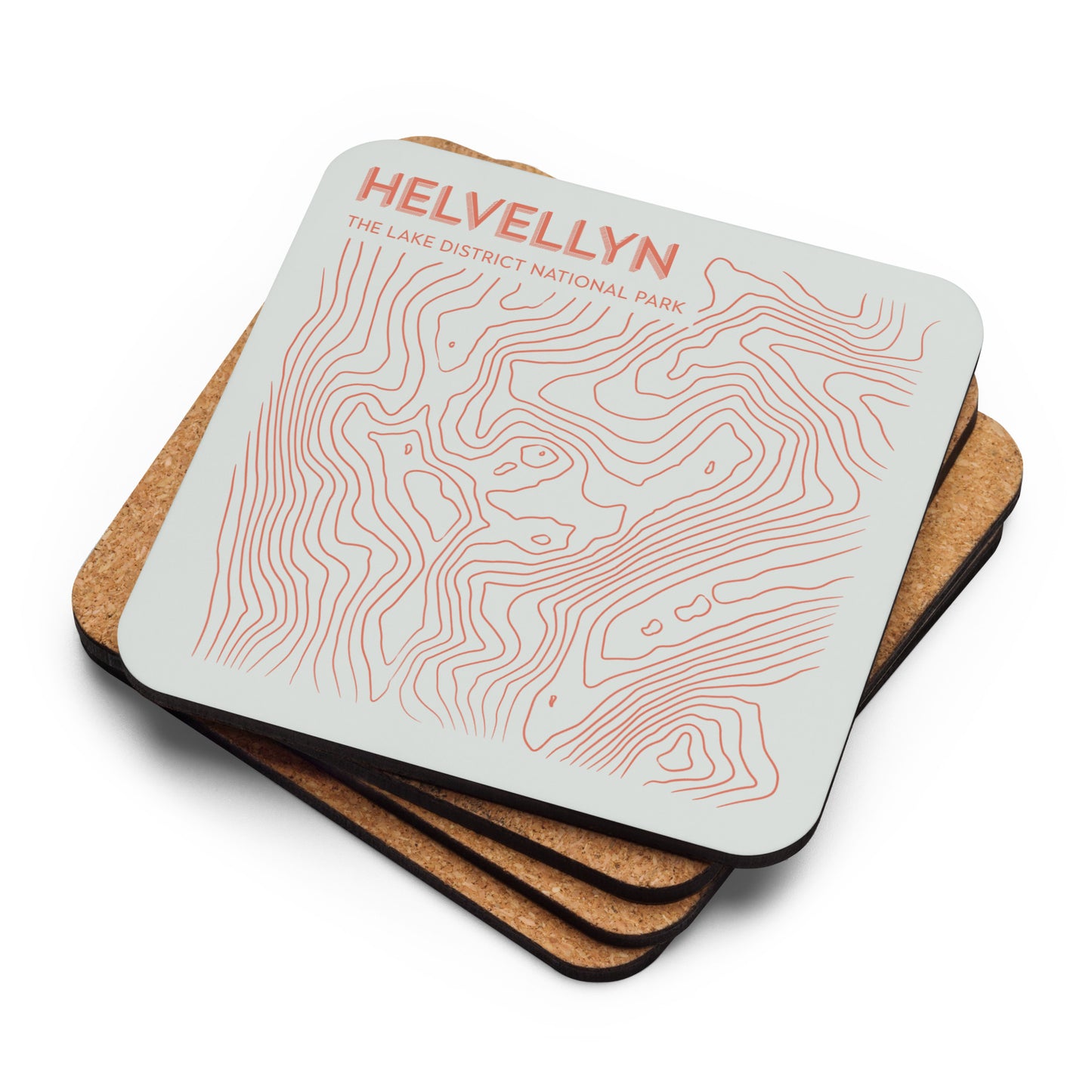 Helvellyn Abstract Topo Cork-Back Coaster - Modernist Tabletop Design - Beige/Orange