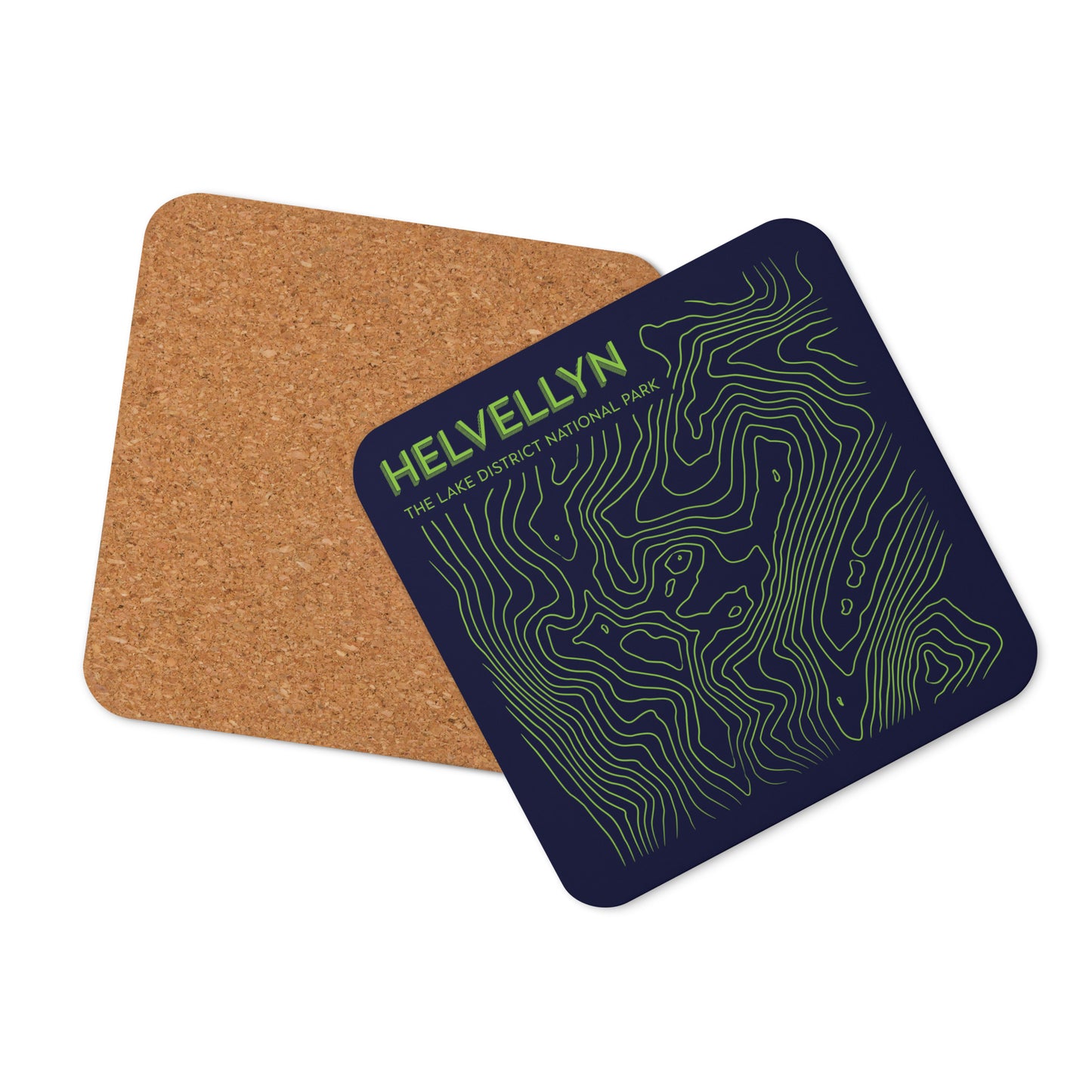 Helvellyn Abstract Topo Cork-Back Coaster - Modernist Tabletop Design - Blue/Green