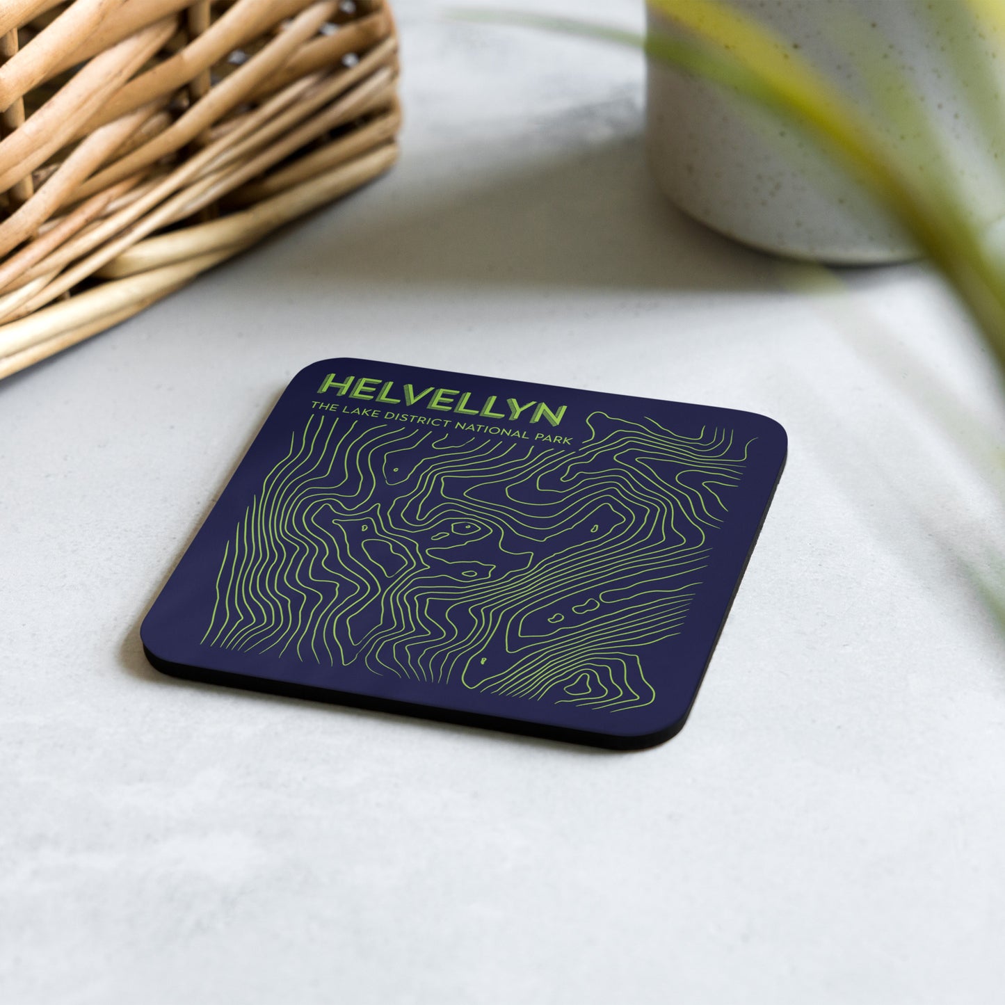 Helvellyn Abstract Topo Cork-Back Coaster - Modernist Tabletop Design - Blue/Green