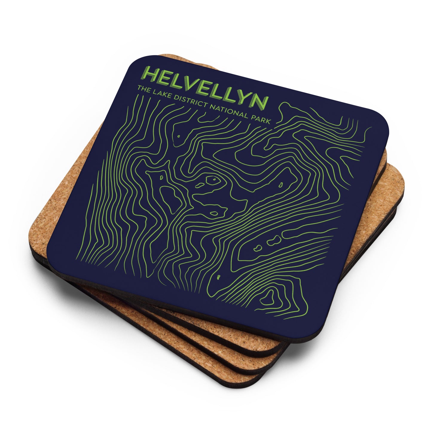 Helvellyn Abstract Topo Cork-Back Coaster - Modernist Tabletop Design - Blue/Green