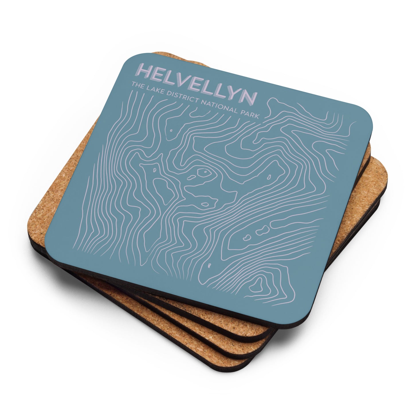 Helvellyn Abstract Topo Cork-Back Coaster - Modernist Tabletop Design - Blue/Pink