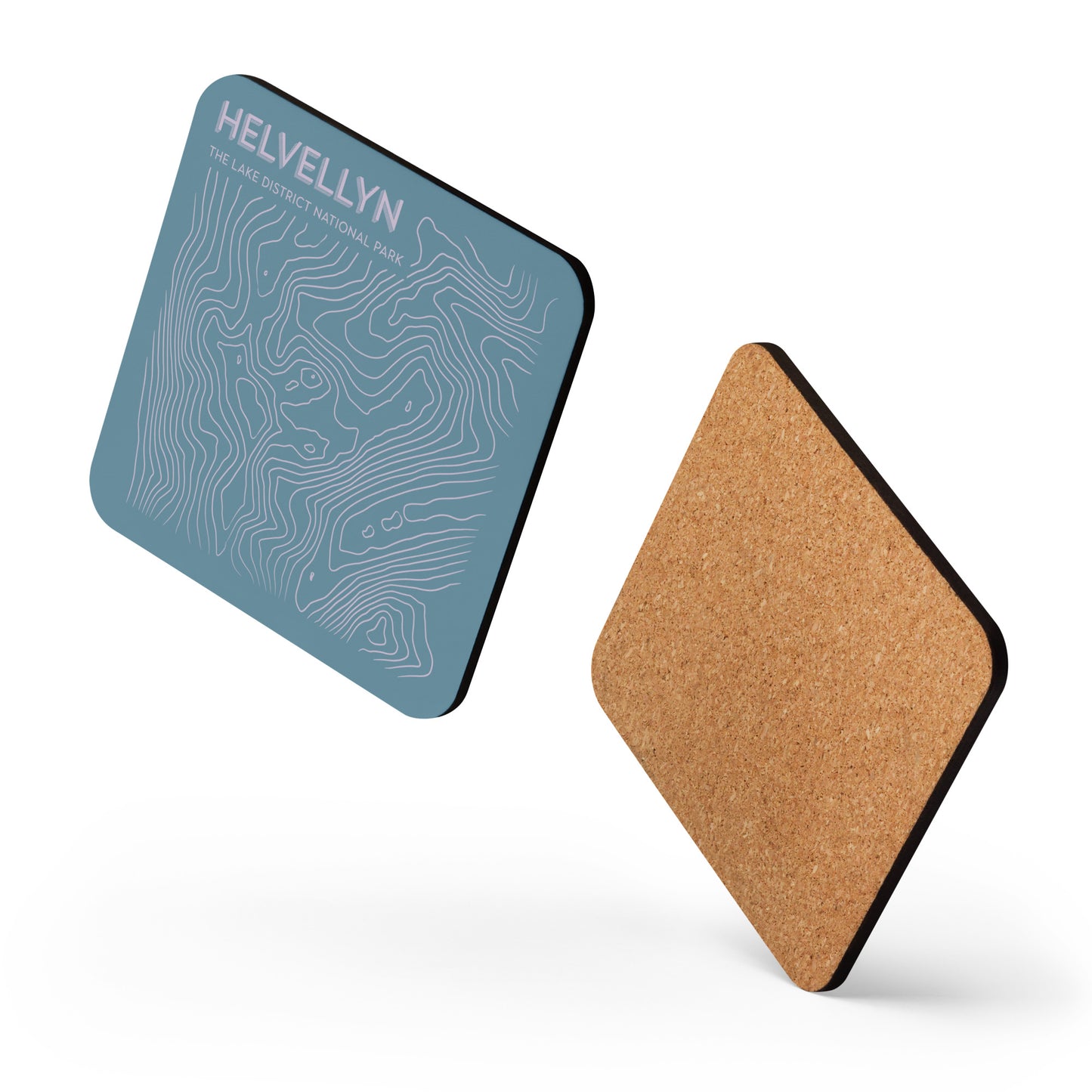 Helvellyn Abstract Topo Cork-Back Coaster - Modernist Tabletop Design - Blue/Pink