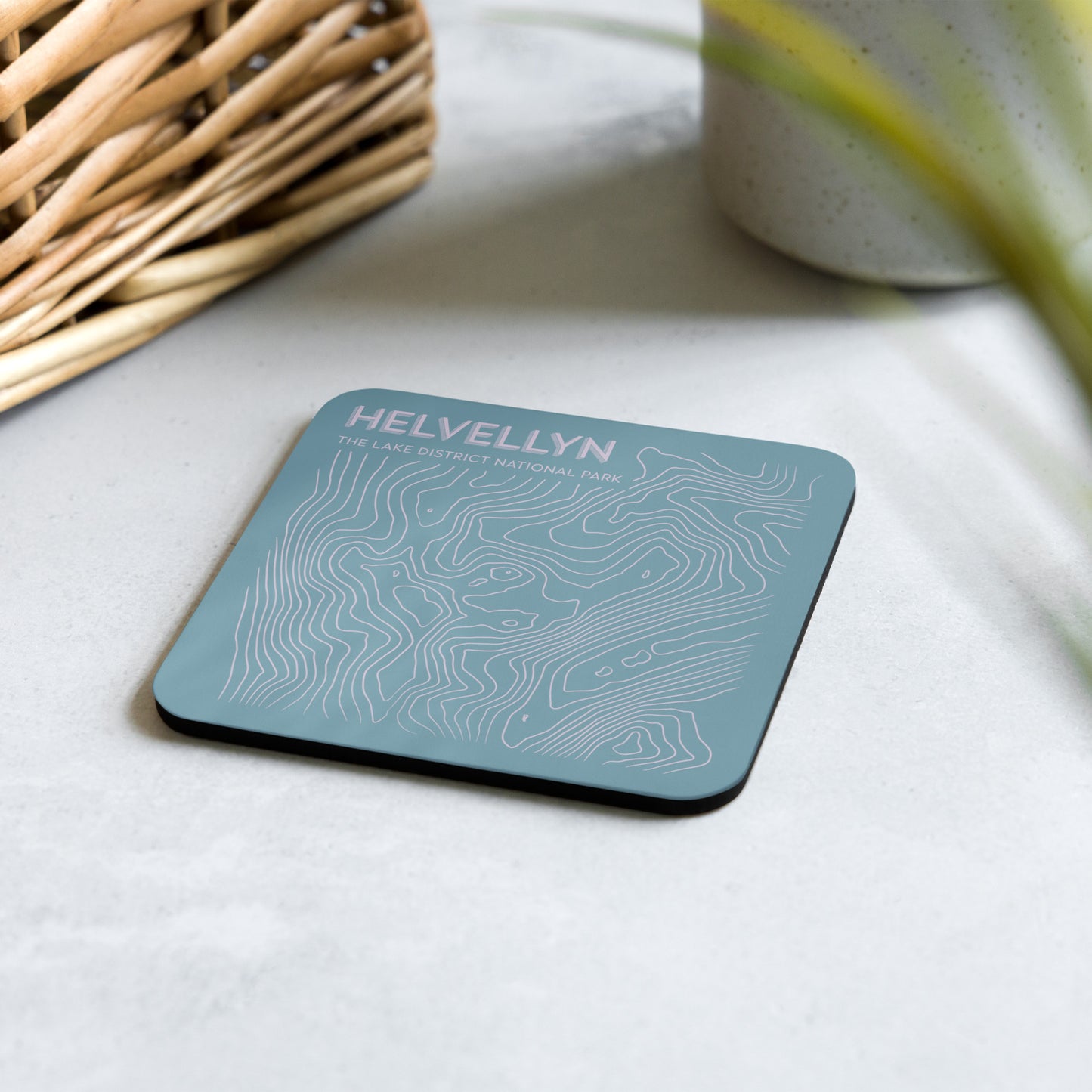 Helvellyn Abstract Topo Cork-Back Coaster - Modernist Tabletop Design - Blue/Pink