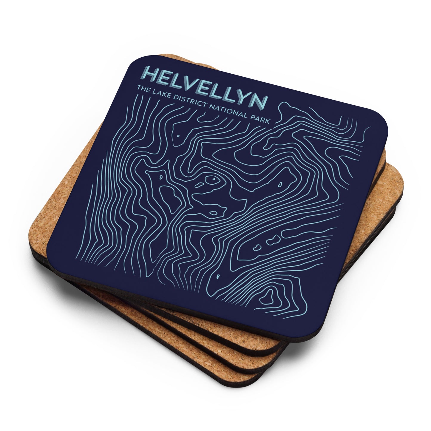 Helvellyn Abstract Topo Cork-Back Coaster - Modernist Tabletop Design - Dark Blue/Light Blue