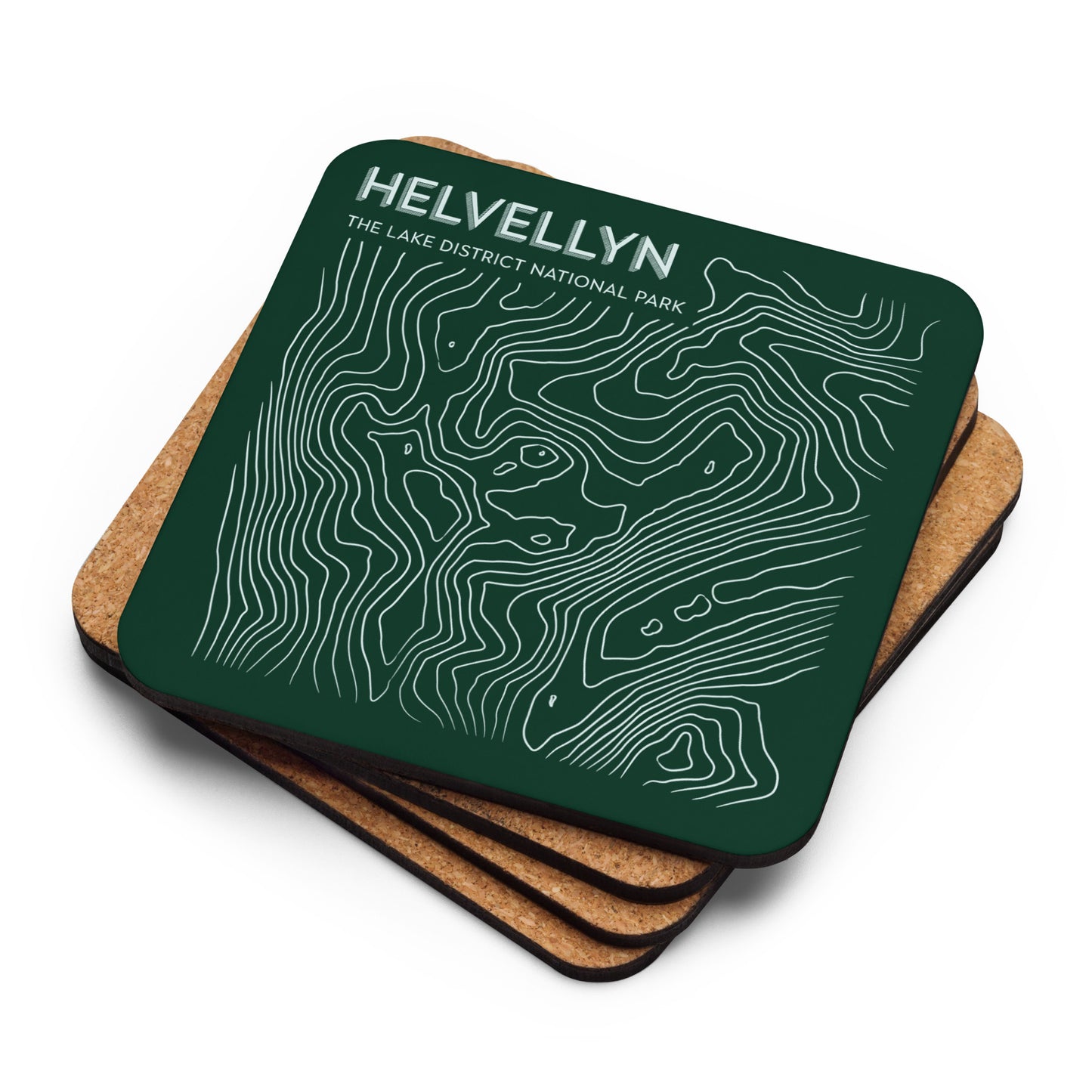 Helvellyn Abstract Topo Cork-Back Coaster - Modernist Tabletop Design - Green/White