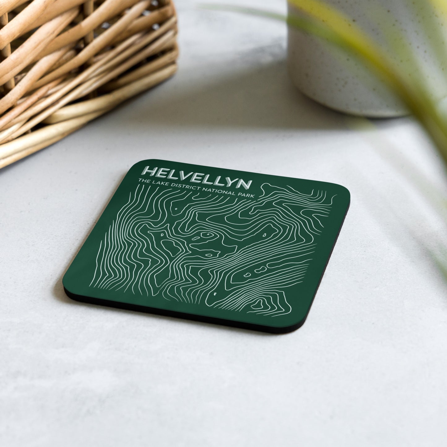 Helvellyn Abstract Topo Cork-Back Coaster - Modernist Tabletop Design - Green/White