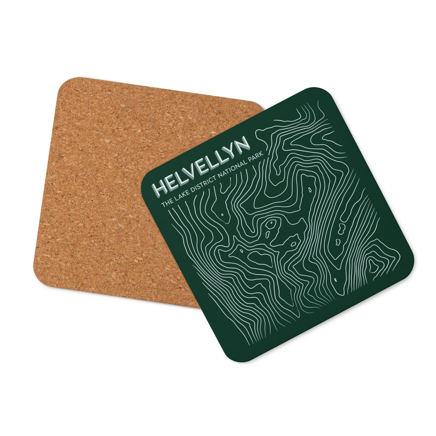 Helvellyn Abstract Topo Cork-Back Coaster - Modernist Tabletop Design - Green/White