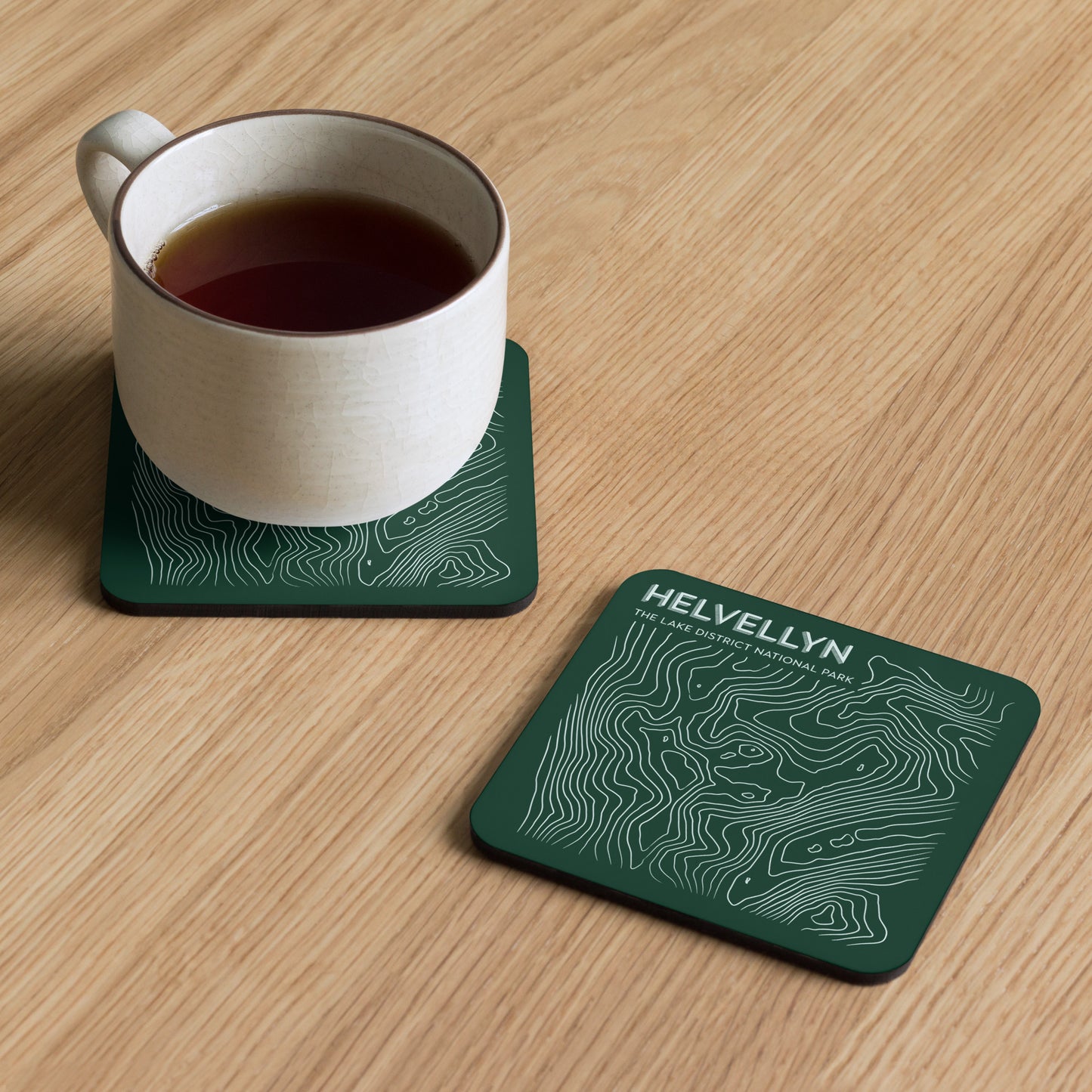 Helvellyn Abstract Topo Cork-Back Coaster - Modernist Tabletop Design - Green/White