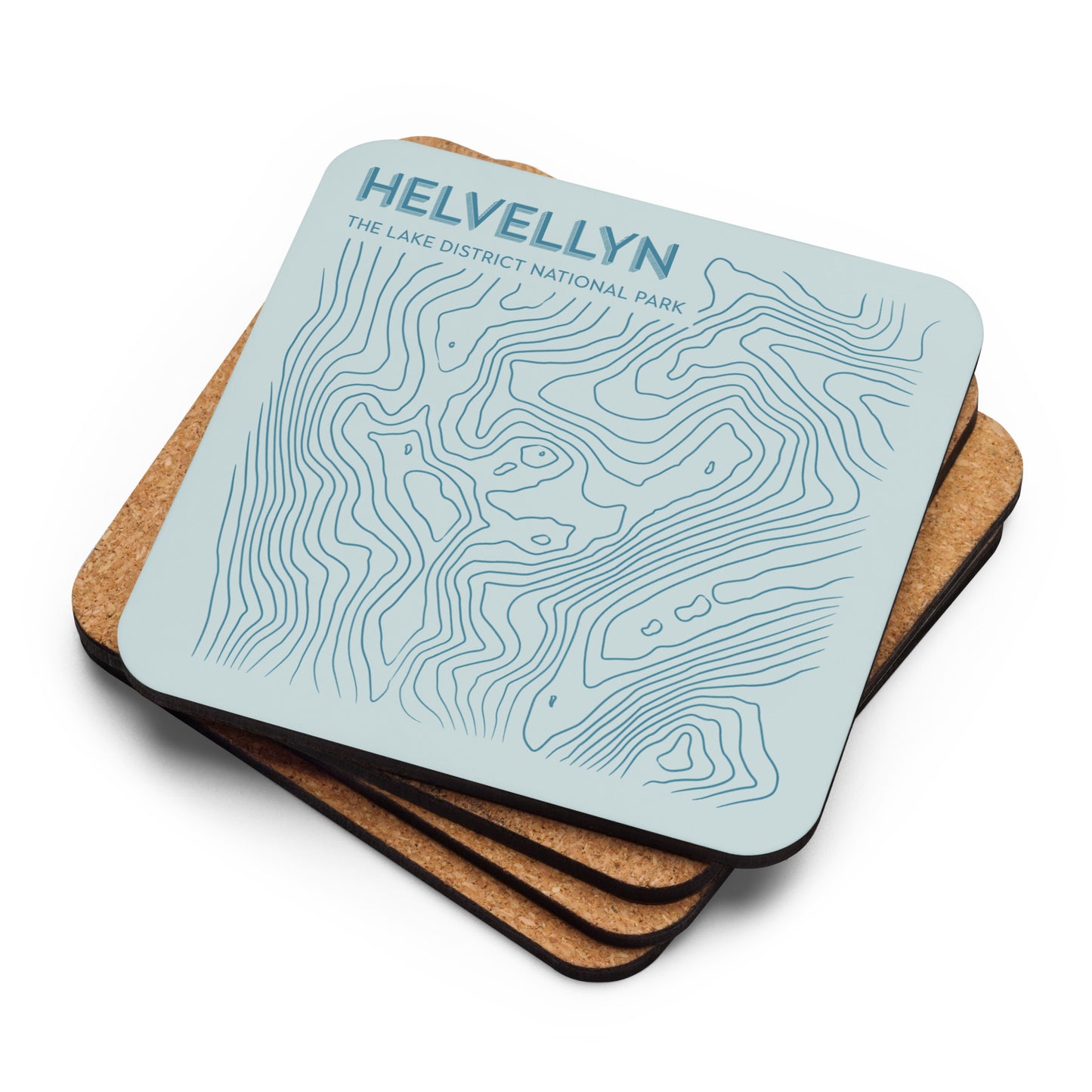 Helvellyn Abstract Topo Cork-Back Coaster - Modernist Tabletop Design - Pastel Blues