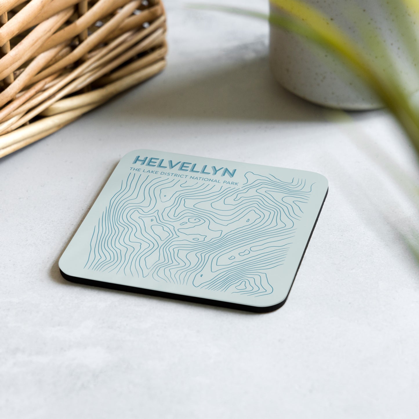 Helvellyn Abstract Topo Cork-Back Coaster - Modernist Tabletop Design - Pastel Blues