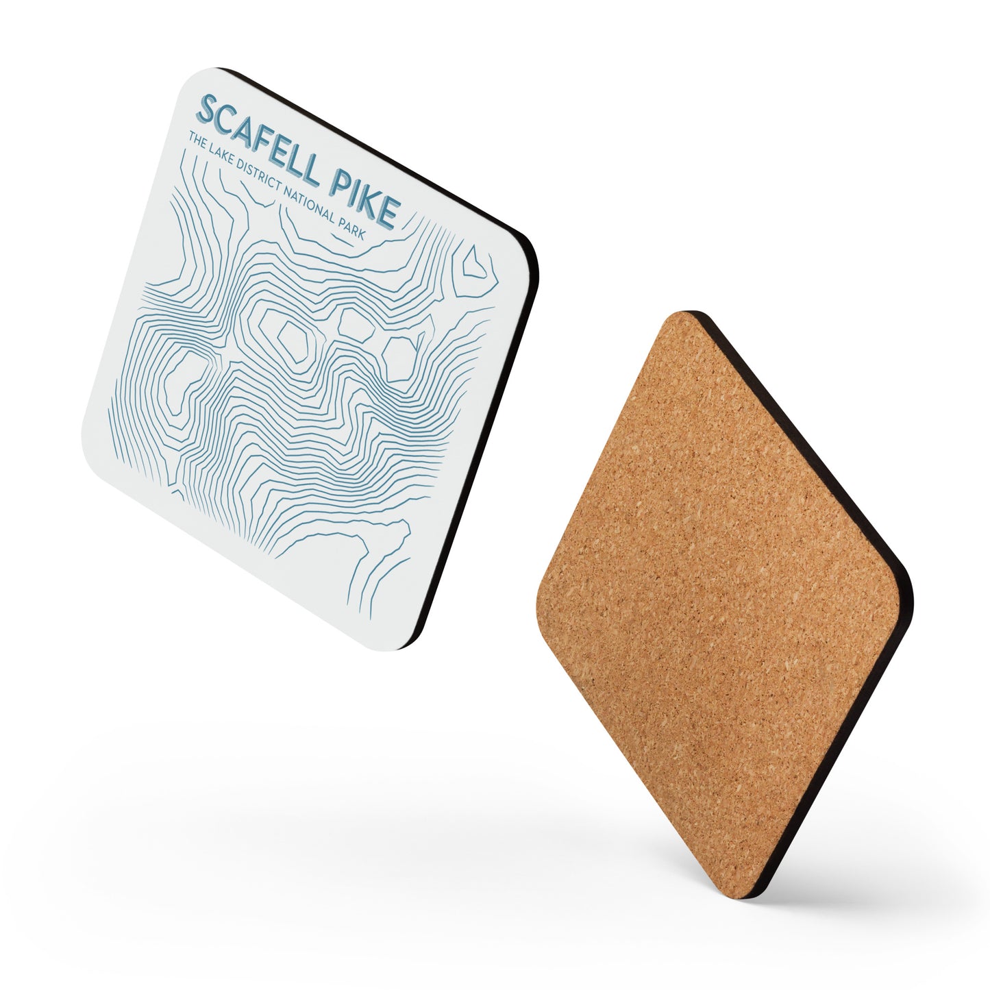 Scafell Pike Abstract Topo Cork-Back Coaster - Modernist Tabletop Design - Beige/Blue