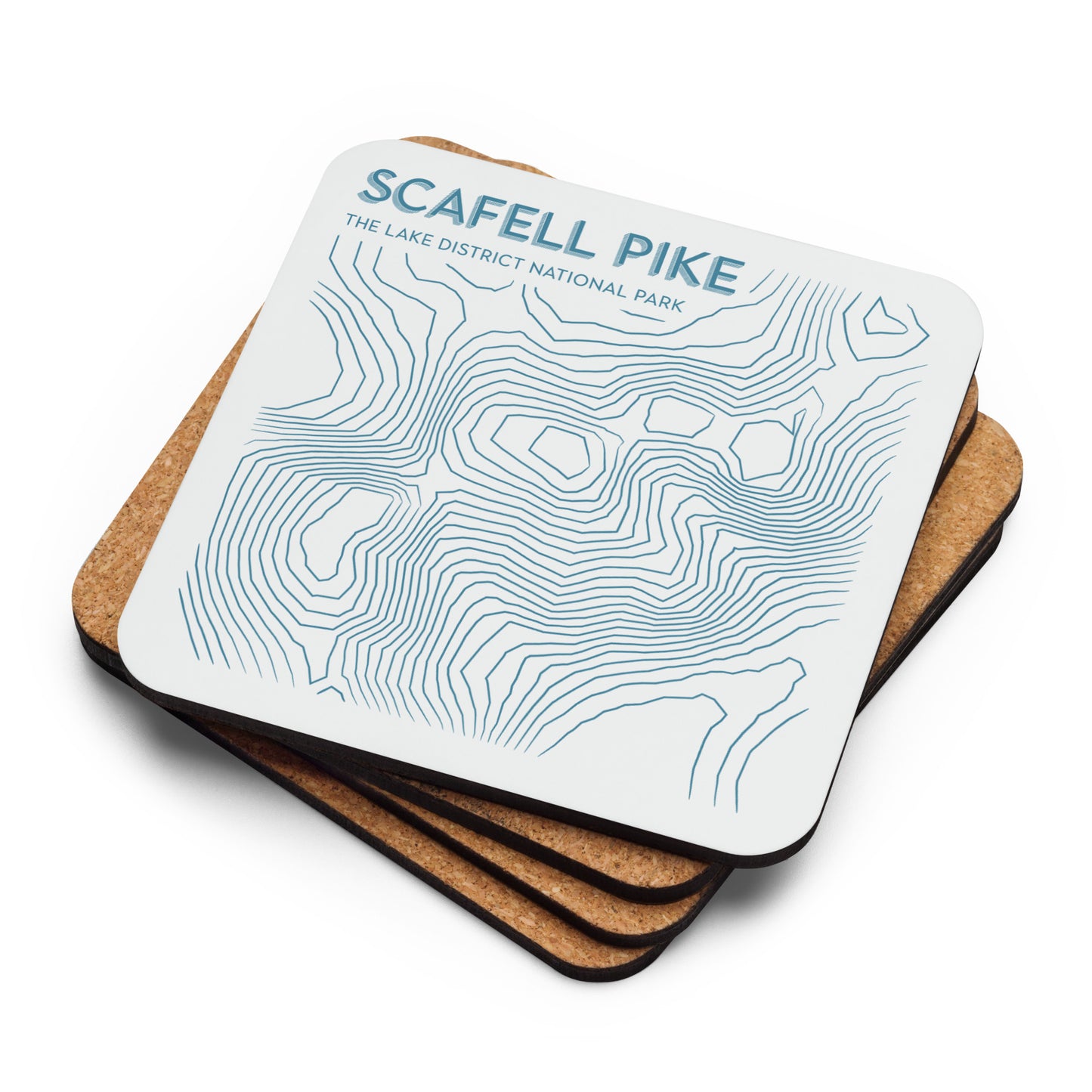 Scafell Pike Abstract Topo Cork-Back Coaster - Modernist Tabletop Design - Beige/Blue