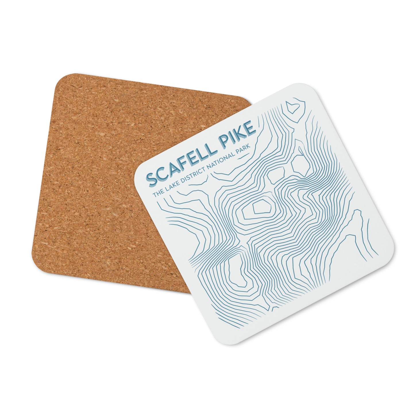 Scafell Pike Abstract Topo Cork-Back Coaster - Modernist Tabletop Design - Beige/Blue