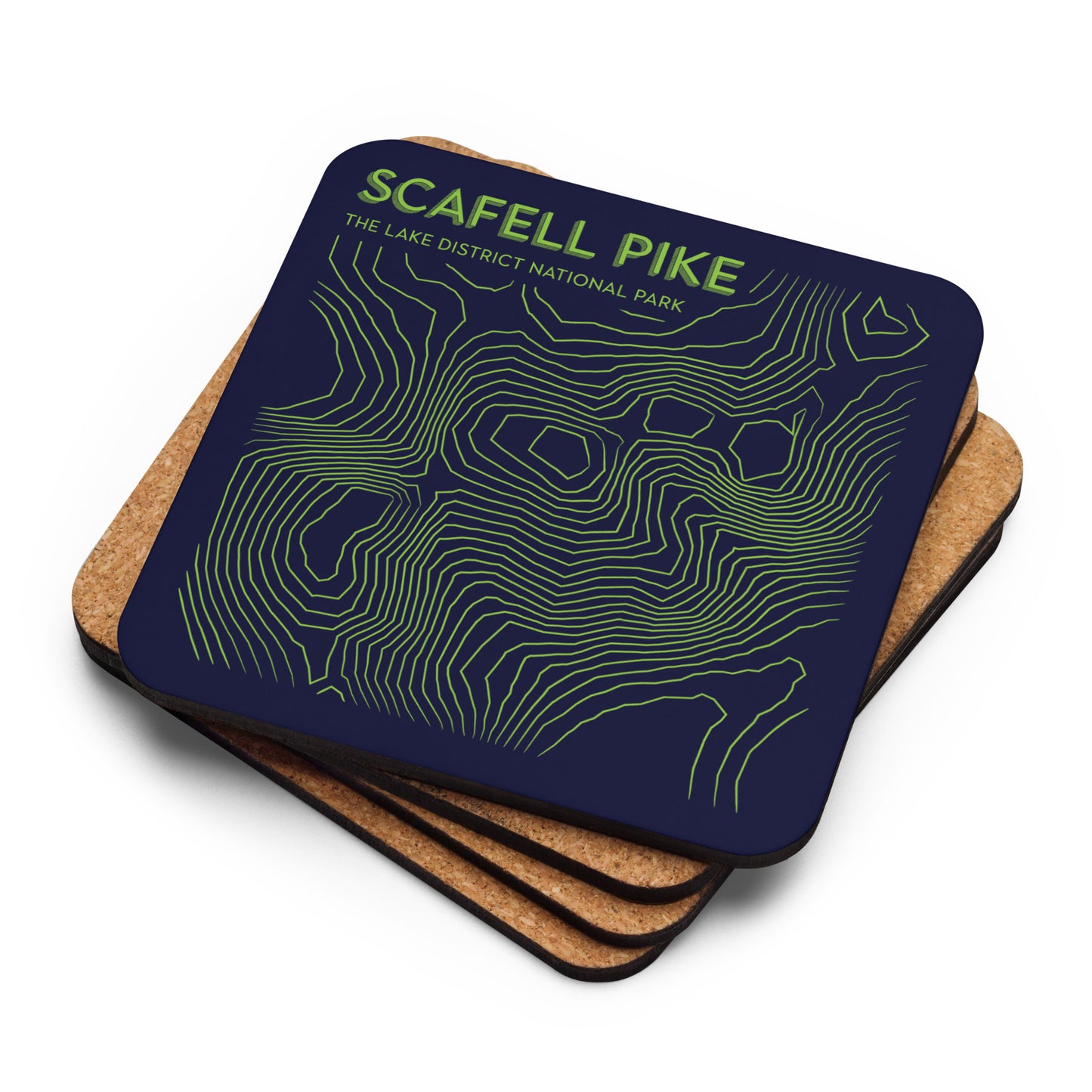 Scafell Pike Abstract Topo Cork-Back Coaster - Modernist Tabletop Design - Blue/Green