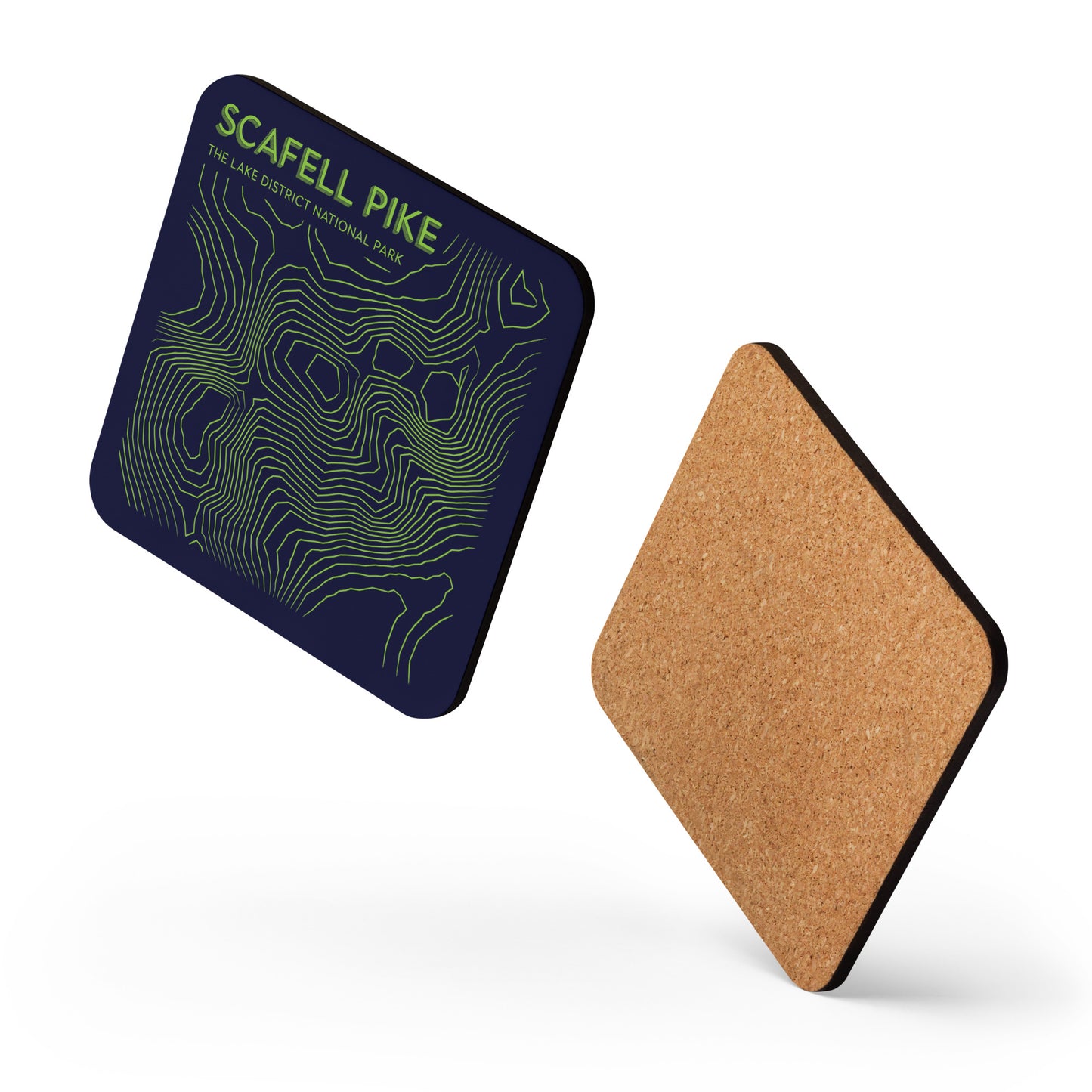 Scafell Pike Abstract Topo Cork-Back Coaster - Modernist Tabletop Design - Blue/Green