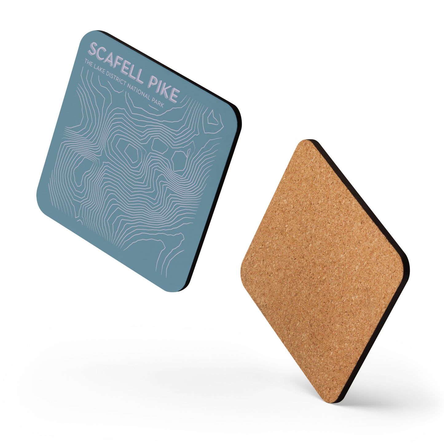 Scafell Pike Abstract Topo Cork-Back Coaster - Modernist Tabletop Design - Blue/Pink