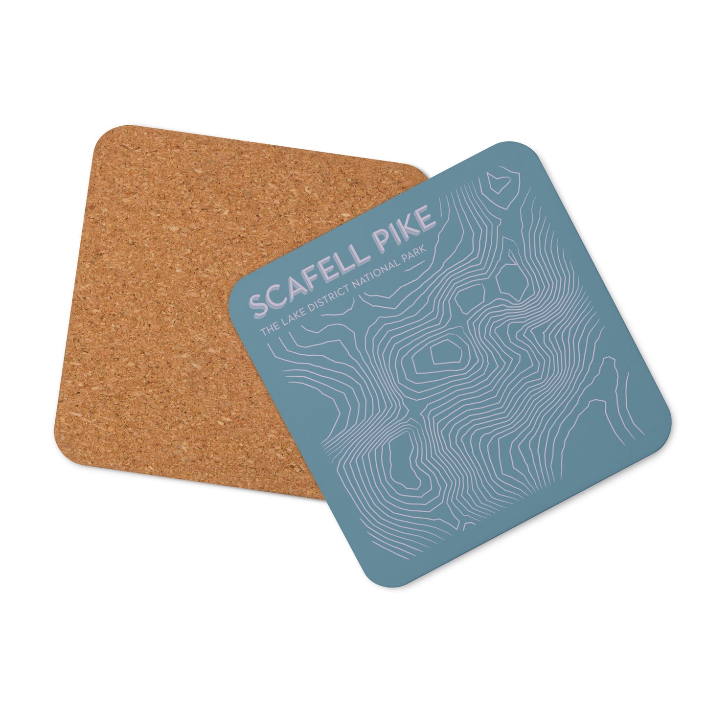 Scafell Pike Abstract Topo Cork-Back Coaster - Modernist Tabletop Design - Blue/Pink