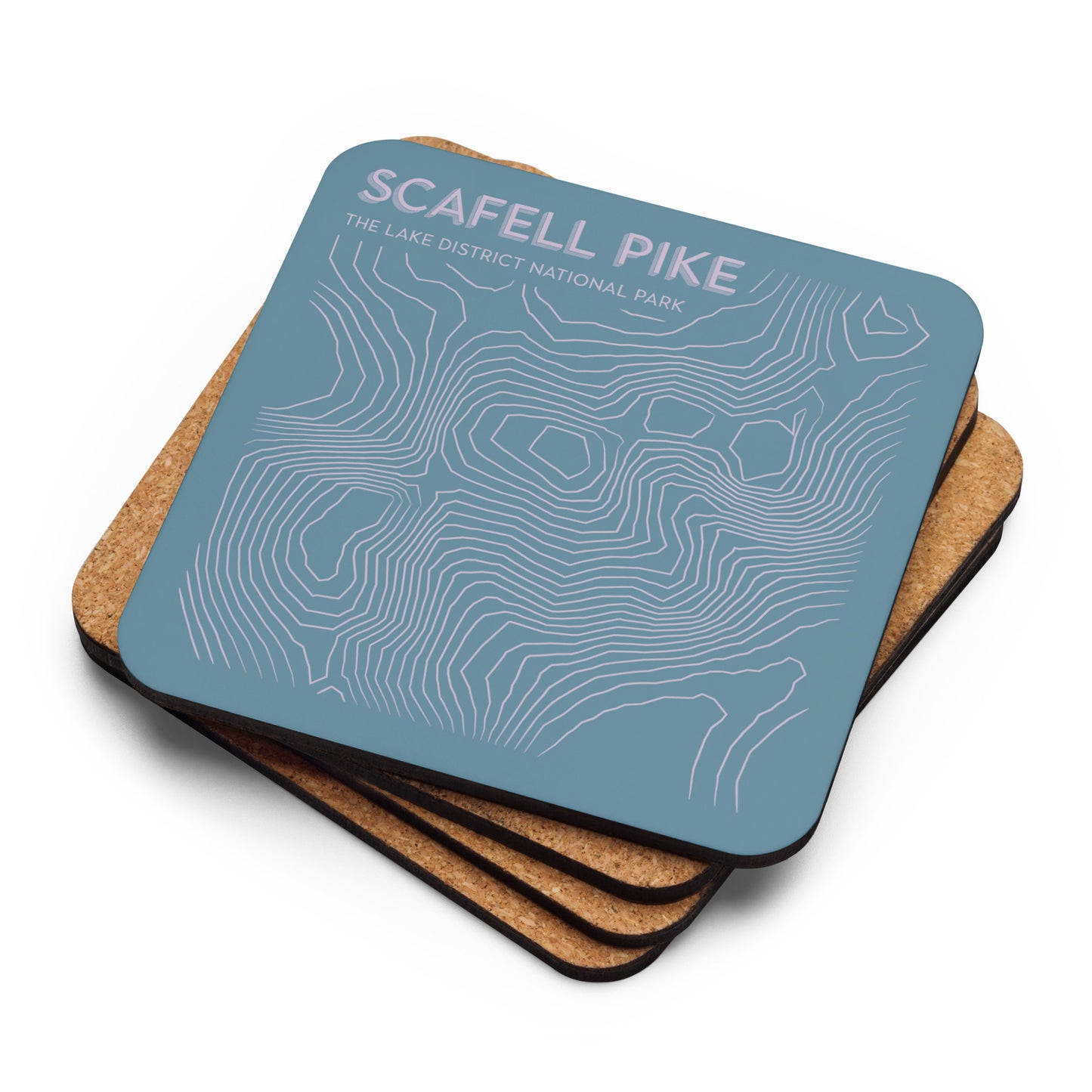 Scafell Pike Abstract Topo Cork-Back Coaster - Modernist Tabletop Design - Blue/Pink