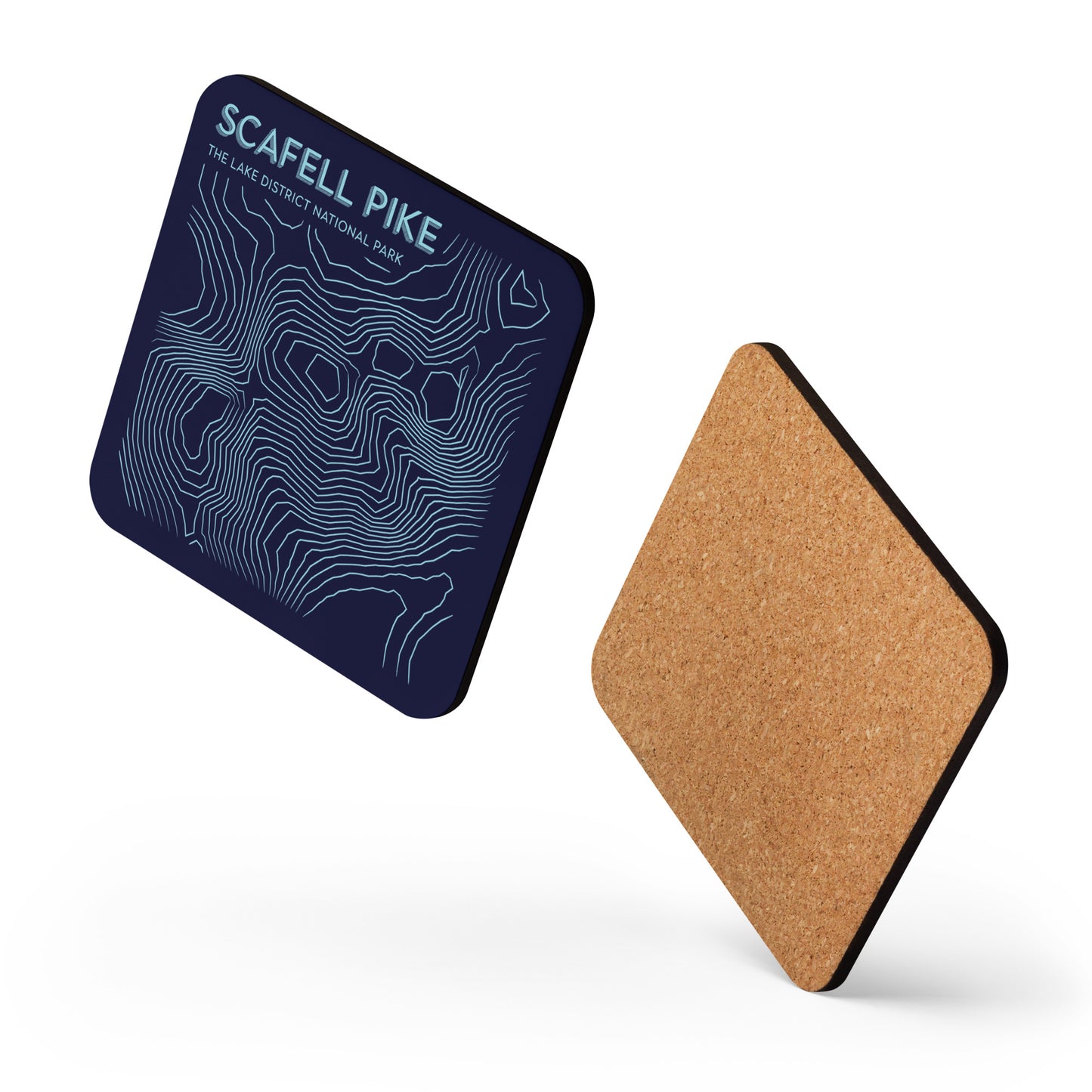 Scafell Pike Abstract Topo Cork-Back Coaster - Modernist Tabletop Design - Dark Blue/Light Blue