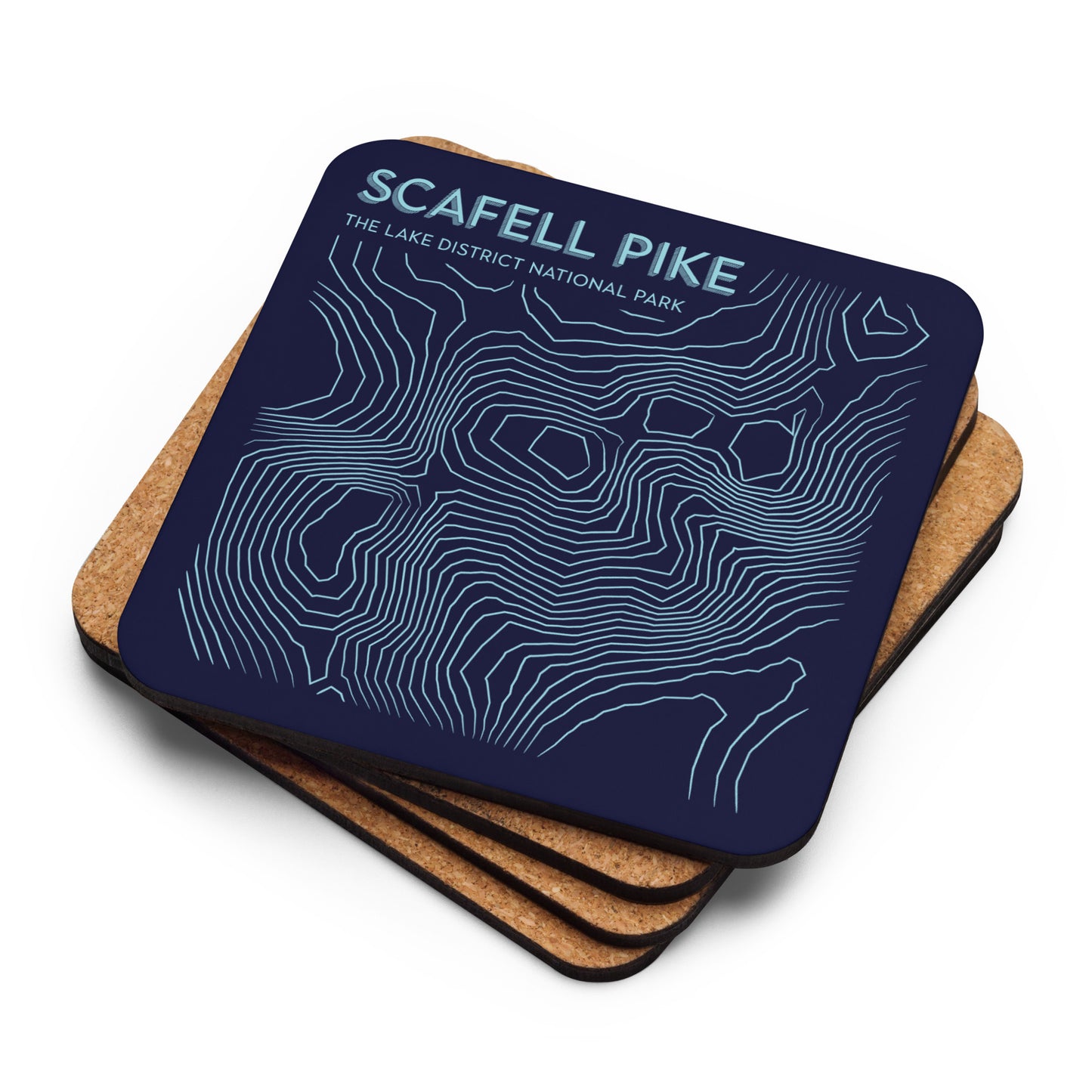 Scafell Pike Abstract Topo Cork-Back Coaster - Modernist Tabletop Design - Dark Blue/Light Blue