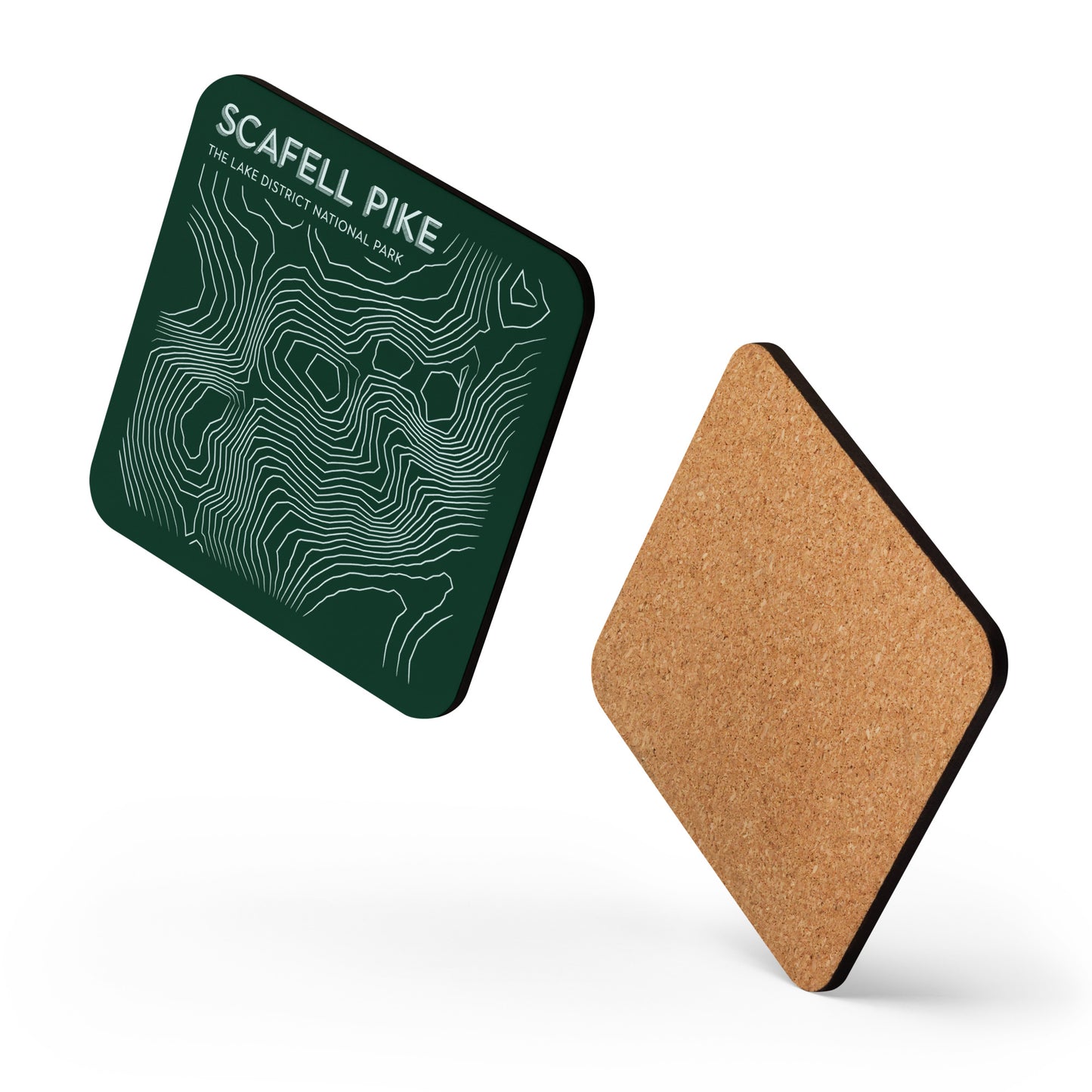 Scafell Pike Abstract Topo Cork-Back Coaster - Modernist Tabletop Design - Green/White