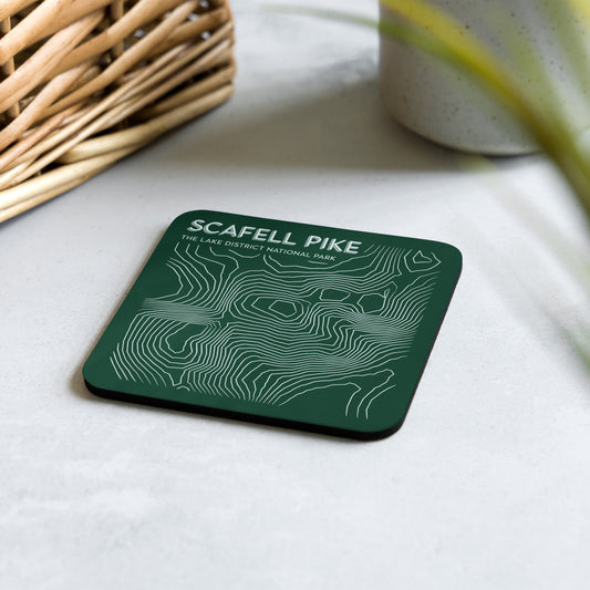 Scafell Pike Abstract Topo Cork-Back Coaster - Modernist Tabletop Design - Green/White