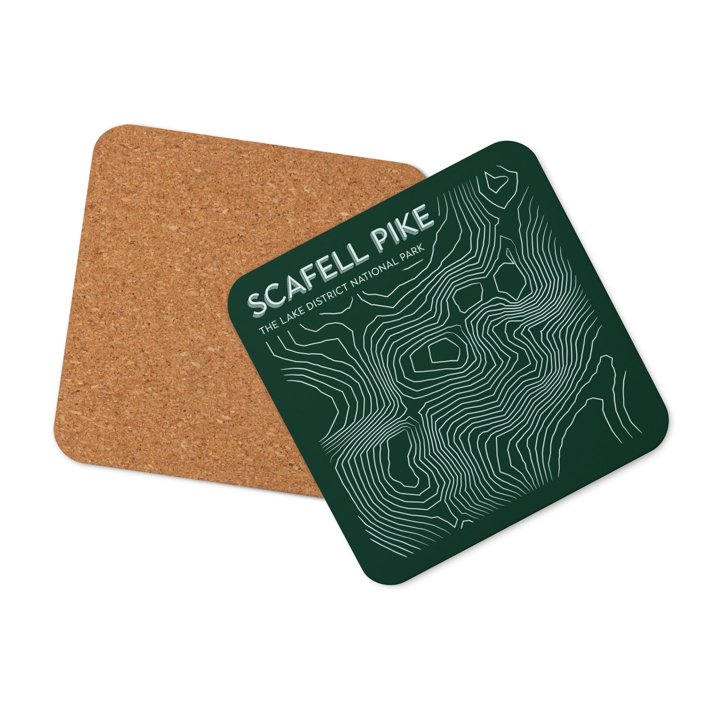 Scafell Pike Abstract Topo Cork-Back Coaster - Modernist Tabletop Design - Green/White