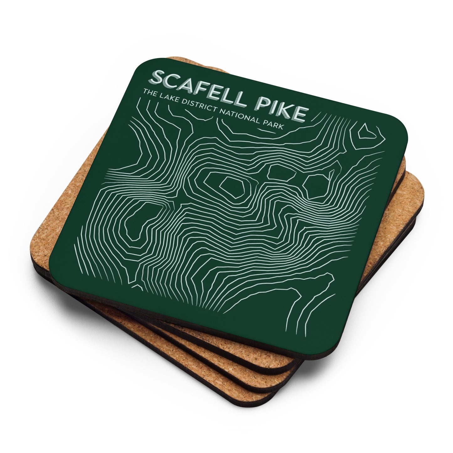 Scafell Pike Abstract Topo Cork-Back Coaster - Modernist Tabletop Design - Green/White