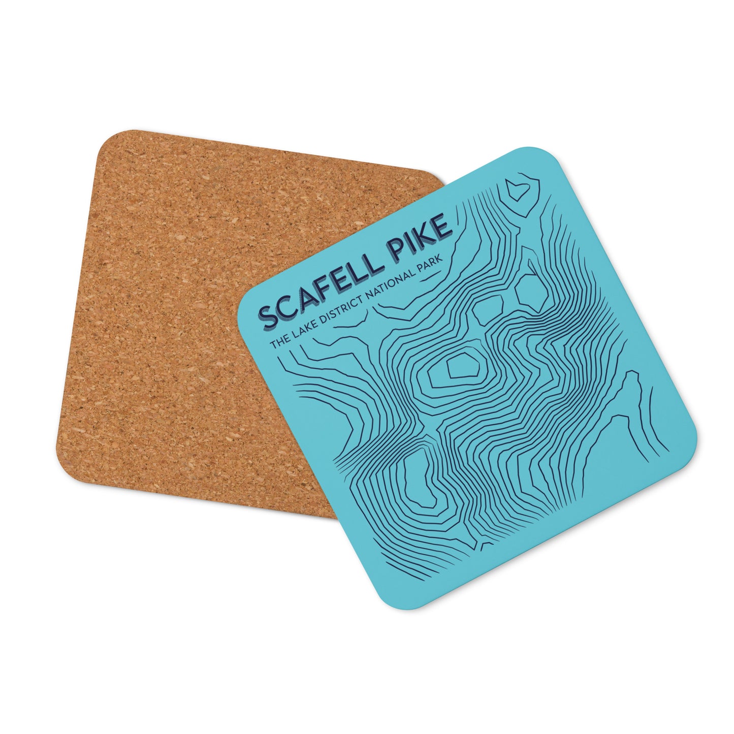 Scafell Pike Abstract Topo Cork-Back Coaster - Modernist Tabletop Design - Light Blue/Dark Blue