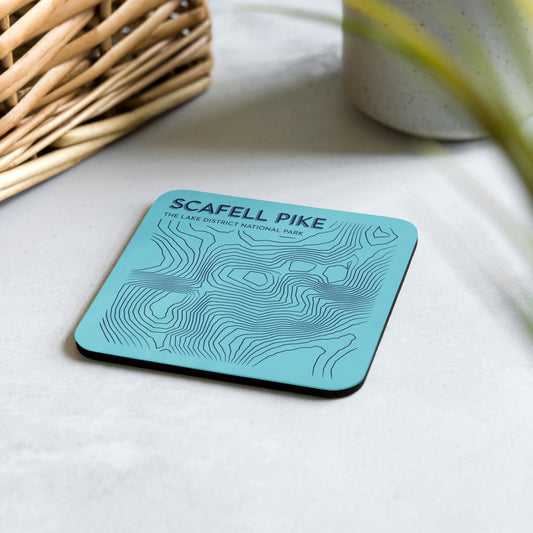 Scafell Pike Abstract Topo Cork-Back Coaster - Modernist Tabletop Design - Light Blue/Dark Blue