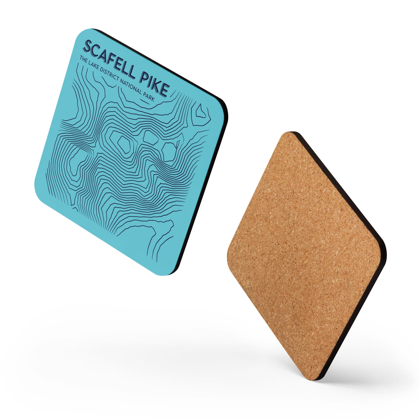 Scafell Pike Abstract Topo Cork-Back Coaster - Modernist Tabletop Design - Light Blue/Dark Blue