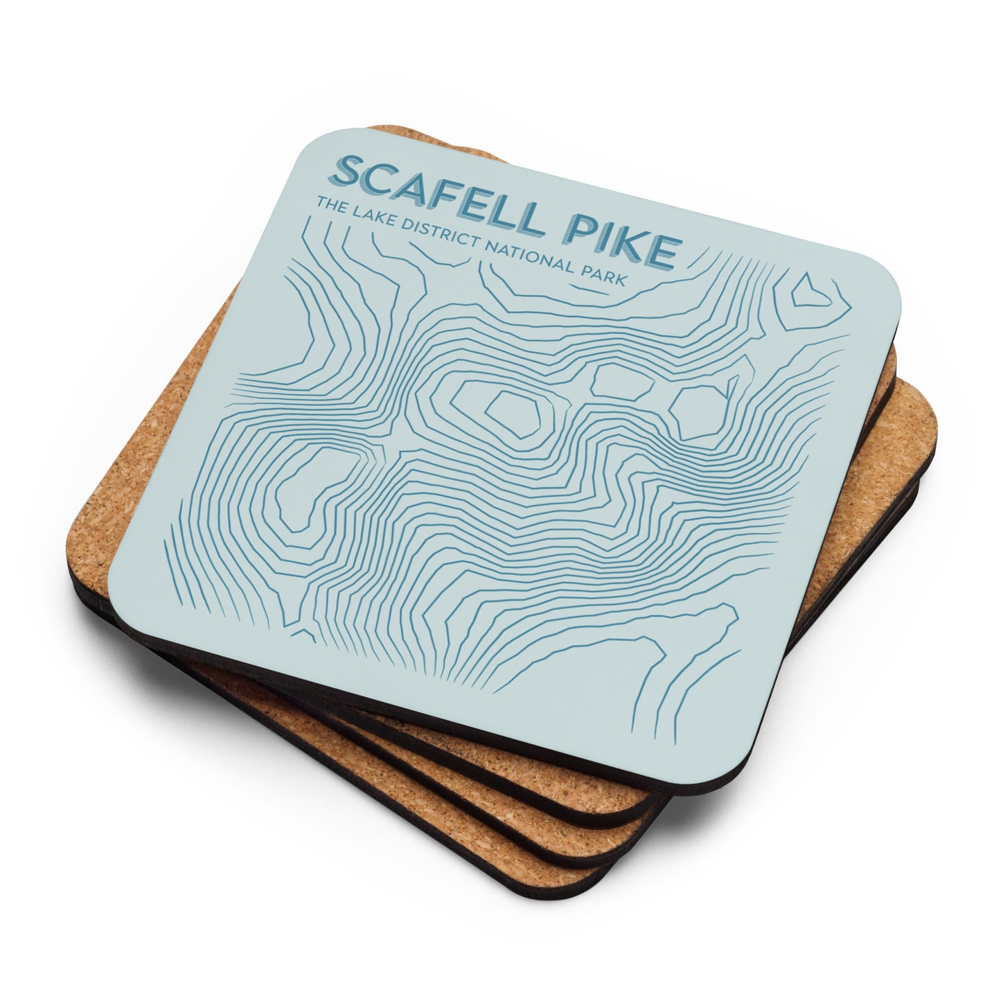 Scafell Pike Abstract Topo Cork-Back Coaster - Modernist Tabletop Design - Pastel Blues