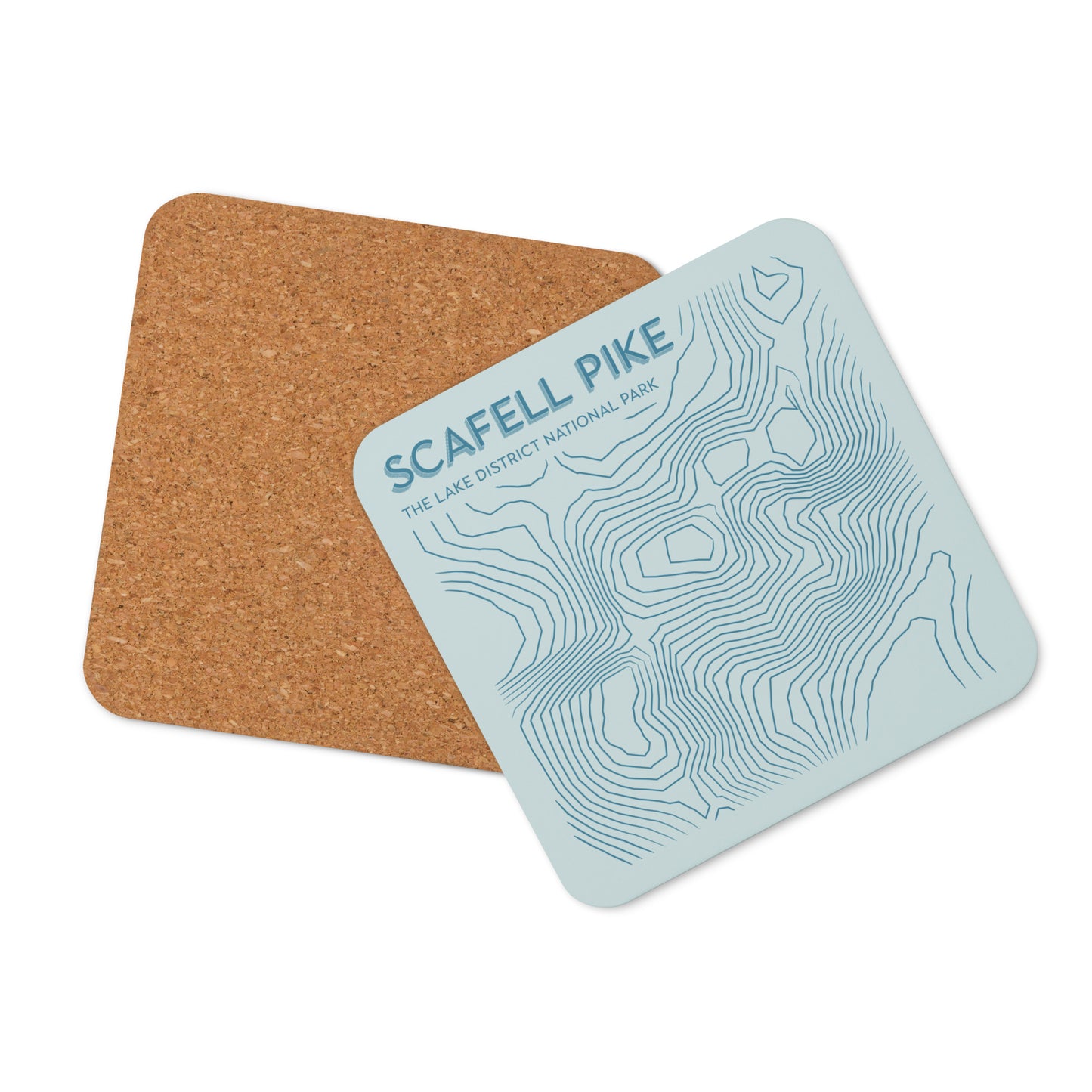 Scafell Pike Abstract Topo Cork-Back Coaster - Modernist Tabletop Design - Pastel Blues