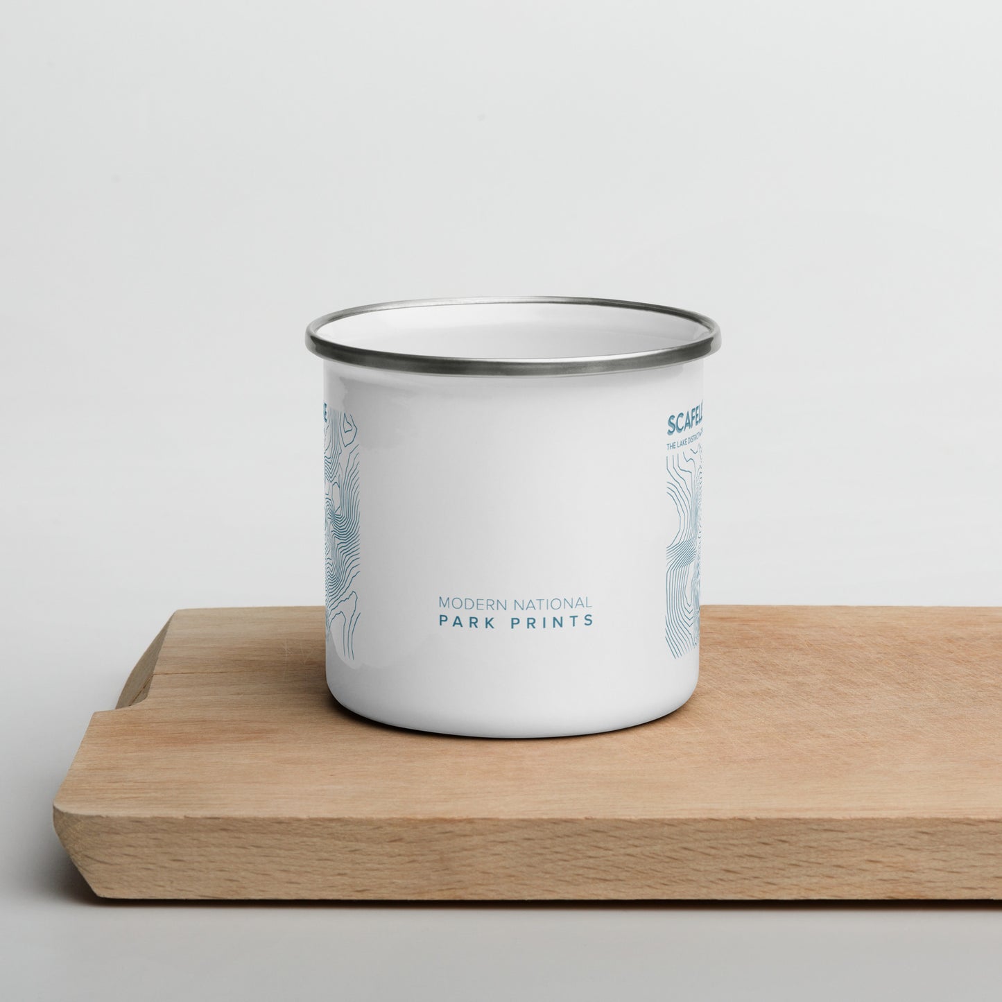 Scafell Pike Minimalist Enamel Mug - Sleek Lines Outdoor Drinkware - Light Blue