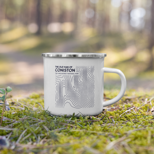 Coniston Old Man Minimalist Enamel Mug - Sleek Lines Outdoor Drinkware - Dark Blue